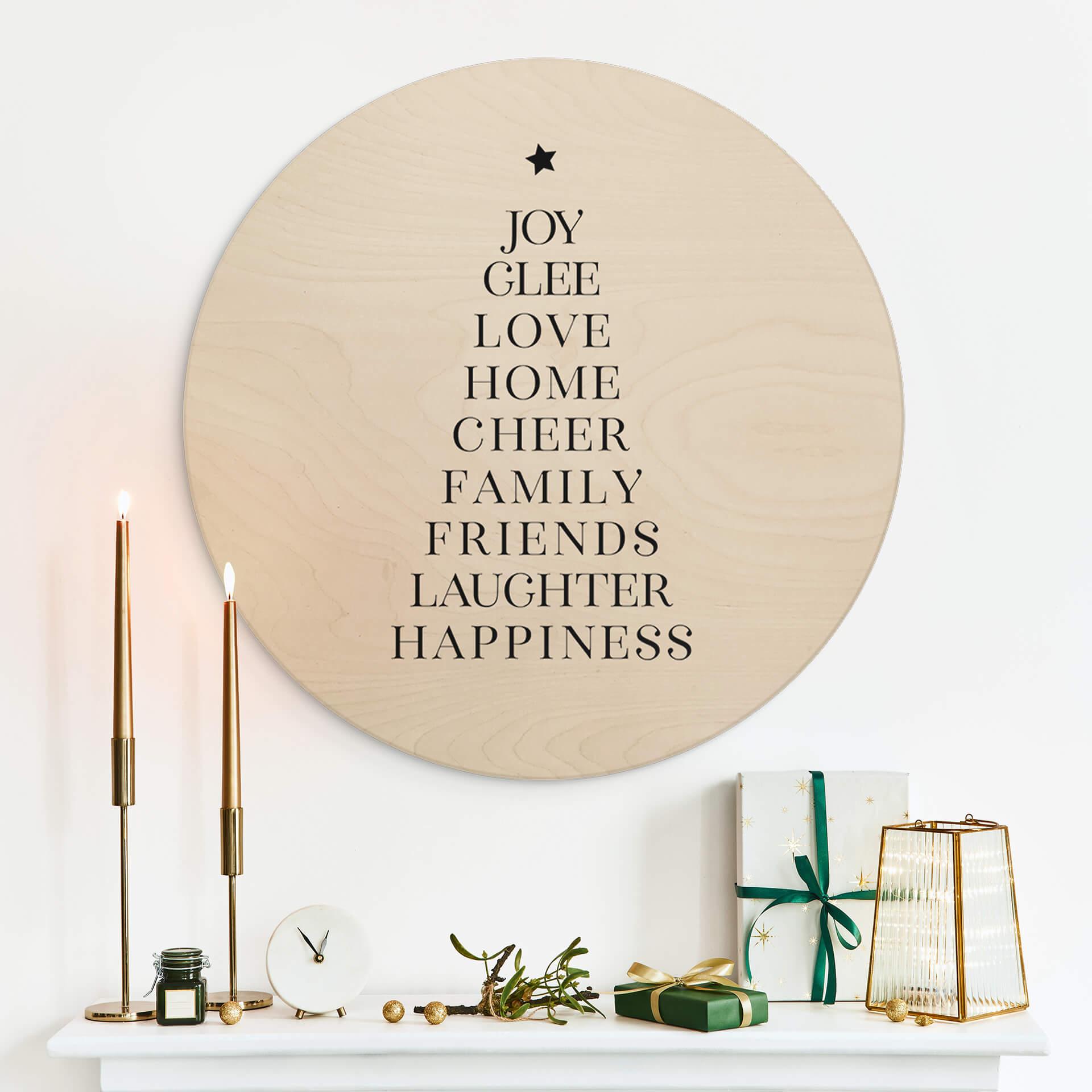 Wandcirkel Hout Blursbyai - Kerstboom Typografie