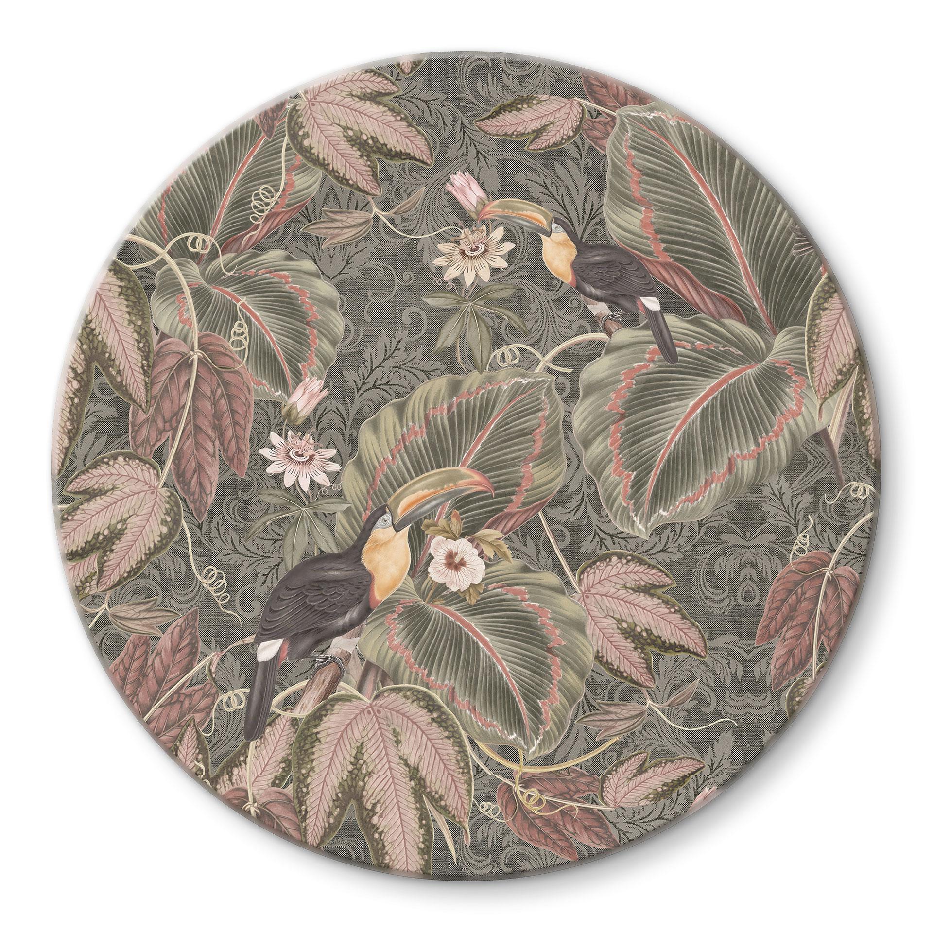 Glasbillede - Toucan i en tropisk skov - Bloomery Decor - Round
