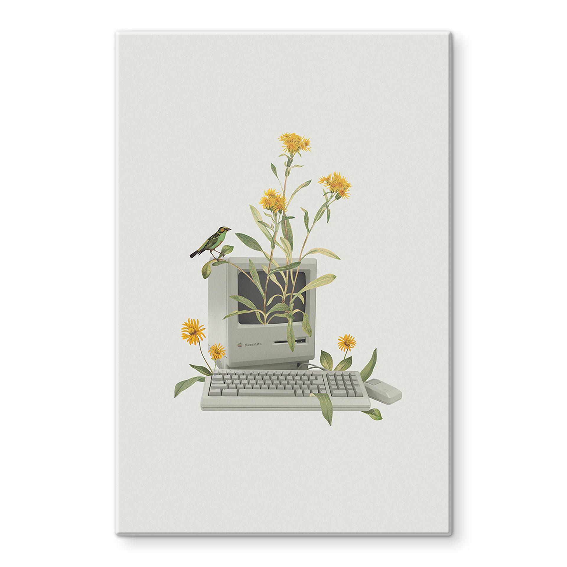 Glasbild Vintage Botanik-Computer - Frida Floral Studio