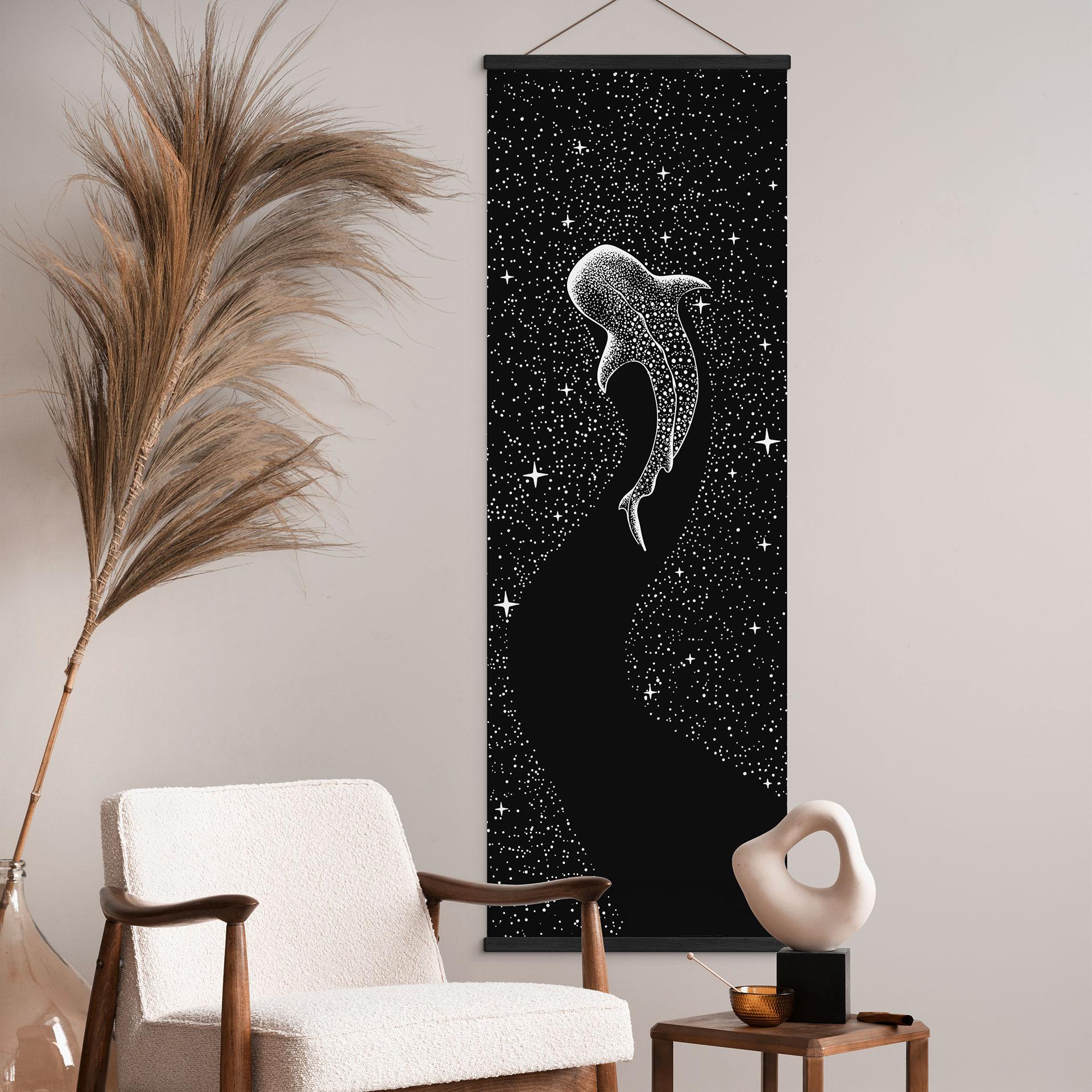 Textielposter walvishaai in de oceaan van sterren - Cakir - Panorama