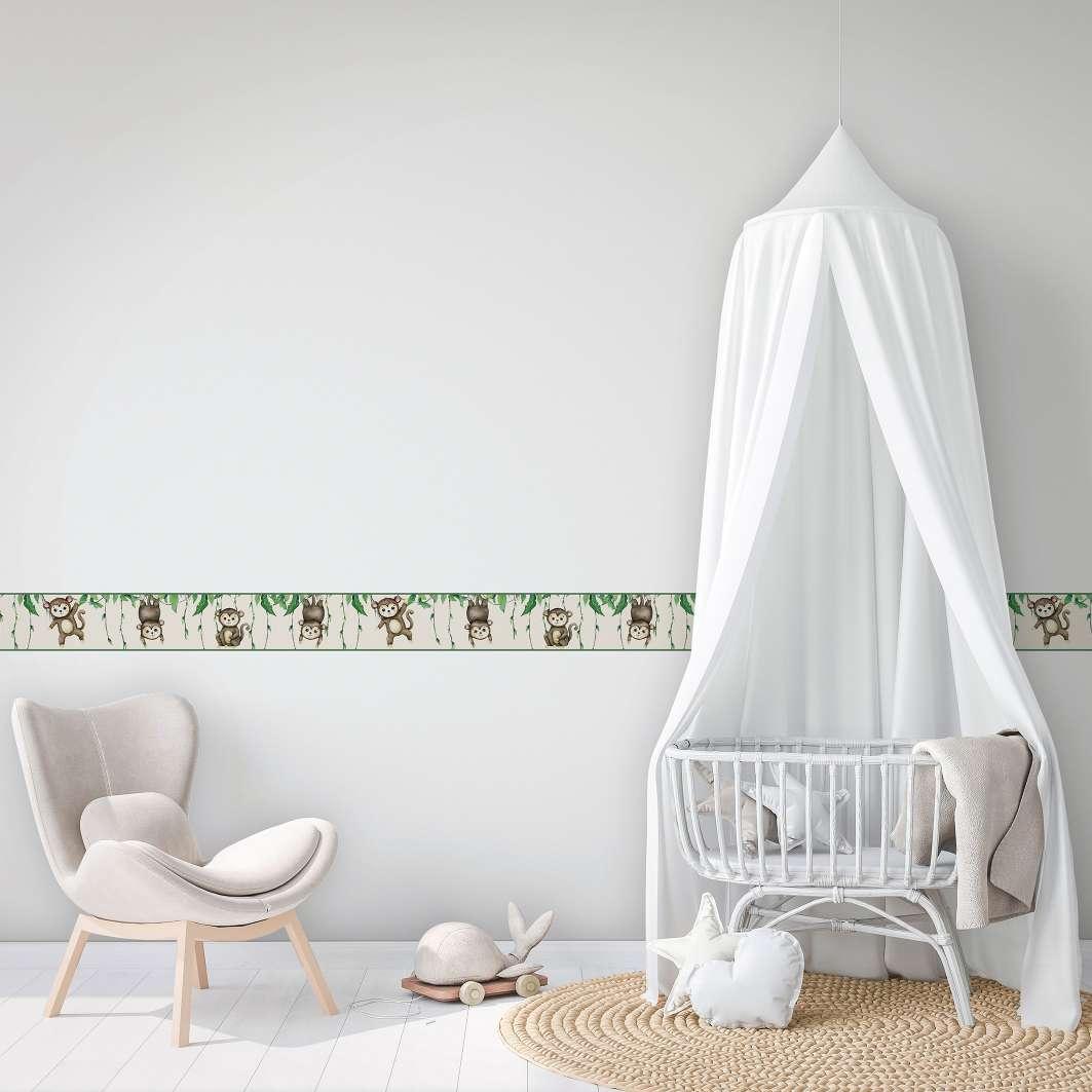 Tapet, non-woven Kids Walls hvid, grøn, brun