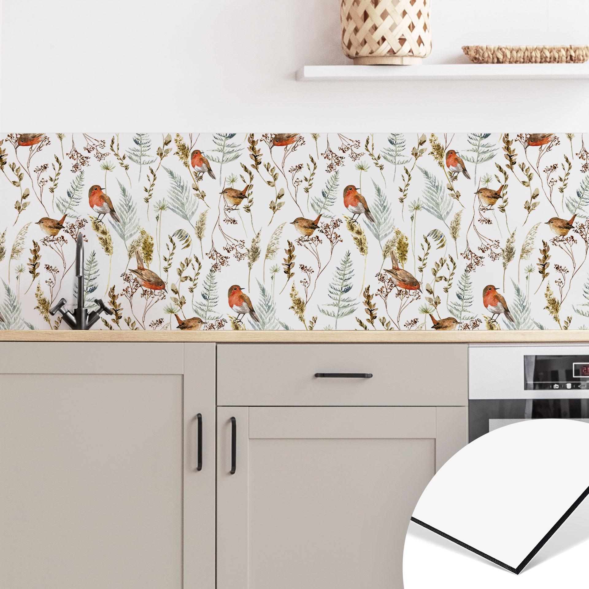 Küchenrückwand Spatzen und Rotkehlchen - UN Designs