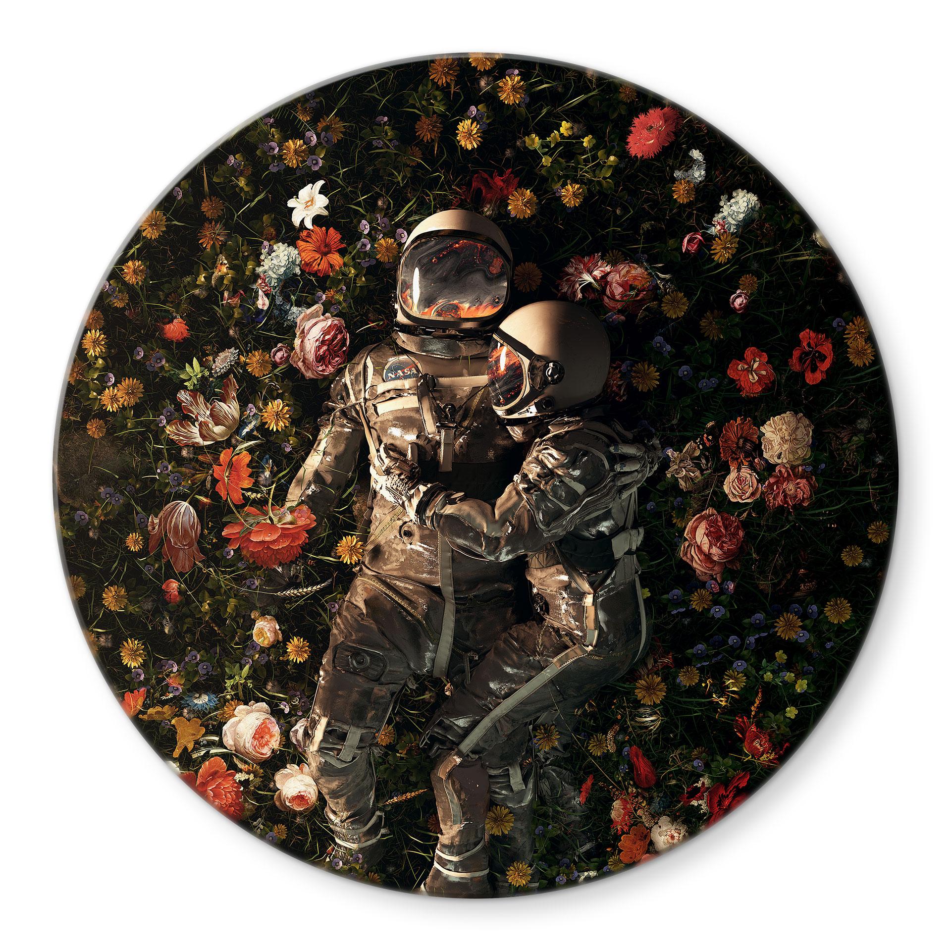 Glasbillede - Astronauter på en blomstereng - Nicebleed