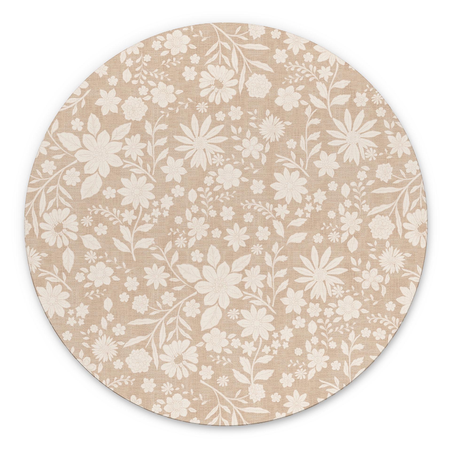 Billede af vintage blomster i linnedlook - Bloomery Decor - rund – print på aluminium (Alu-Dibond)