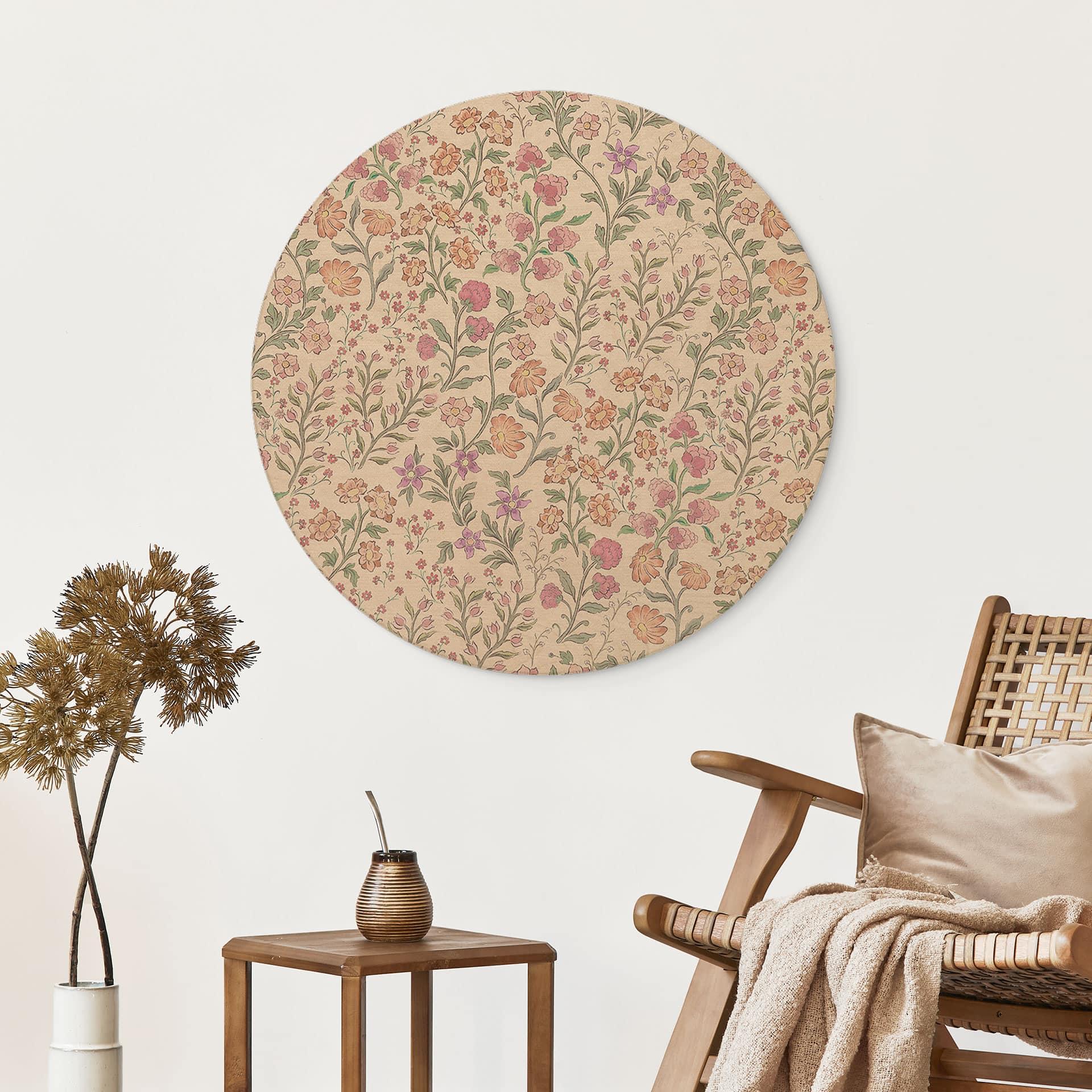 Billede af træ med vintage engblomster - Beige - Blomsterdekoration - Rund