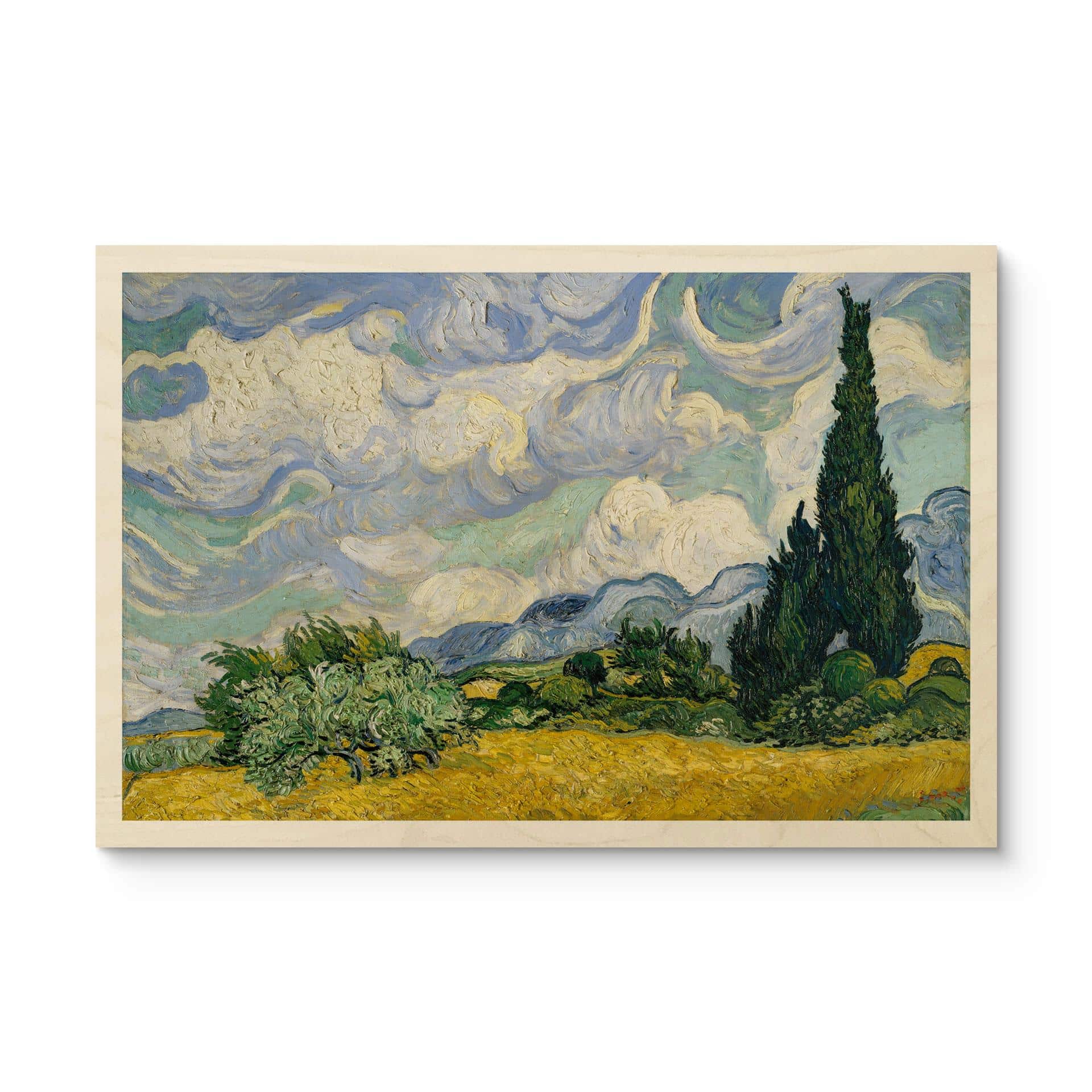 Træplakat Van Gogh - Hvedemark med cypresser