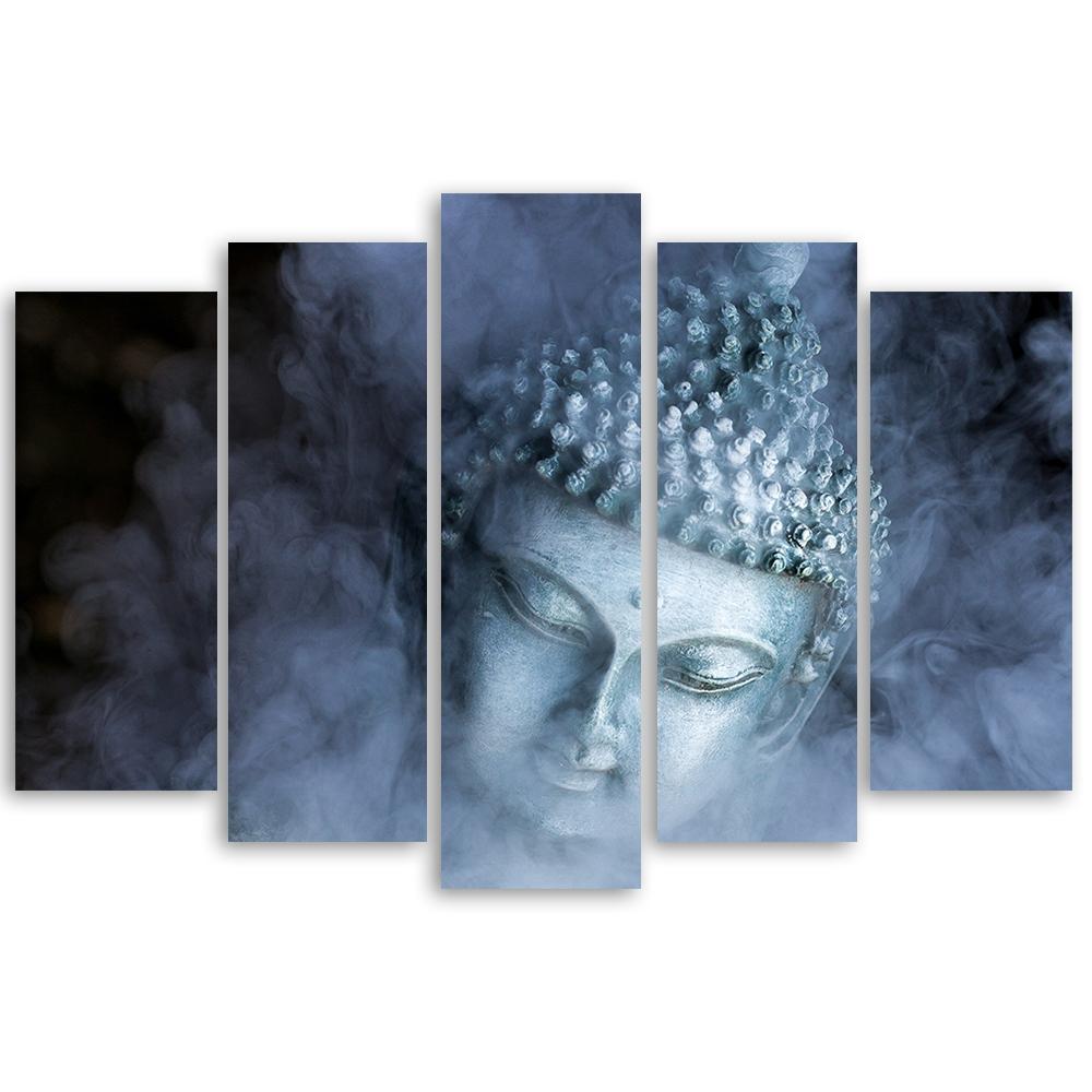 5-delige canvas print, Boeddha Zen Fog Blue