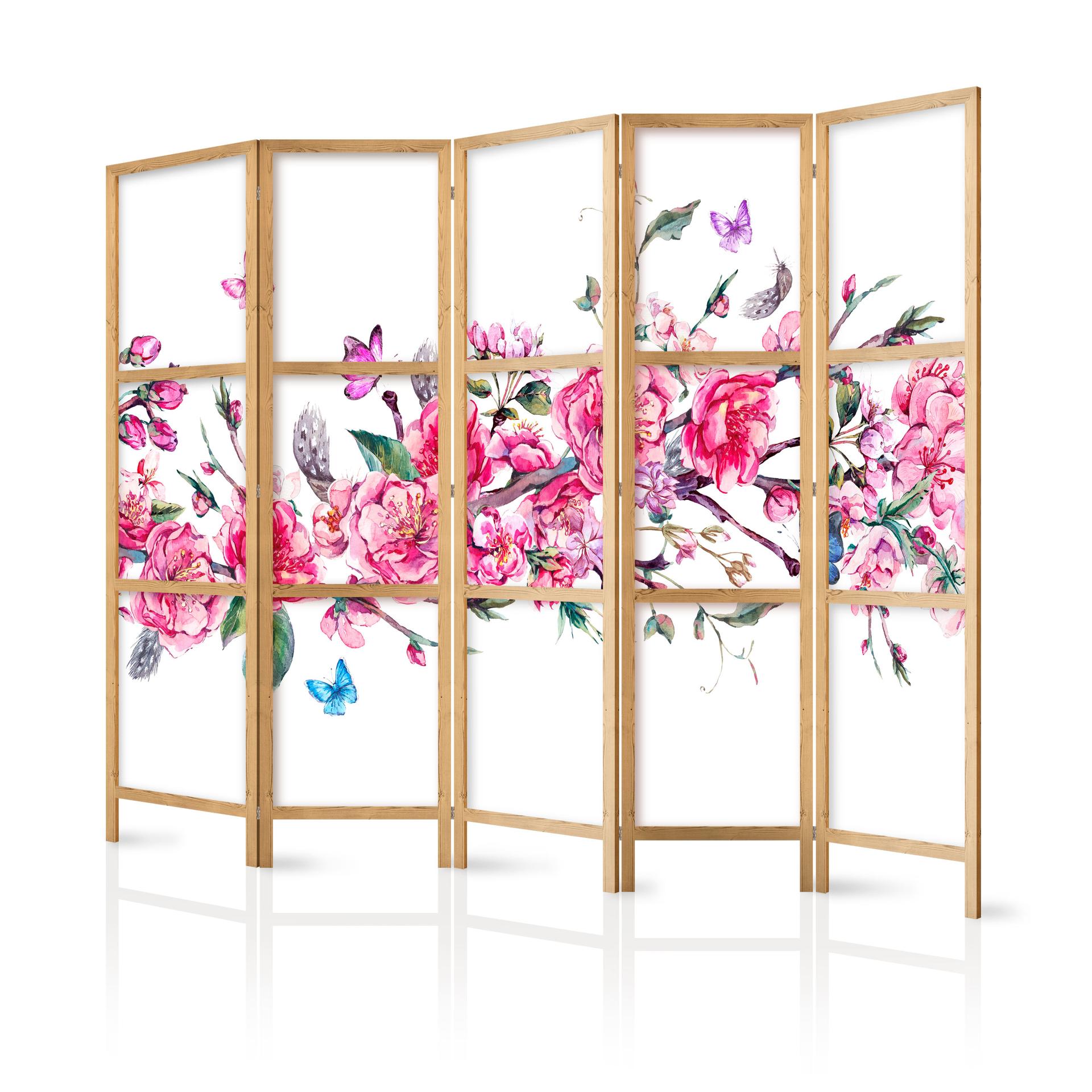 Parete divisoria giapponese - Stile giapponese: fiori e farfalle, 3 pezzi