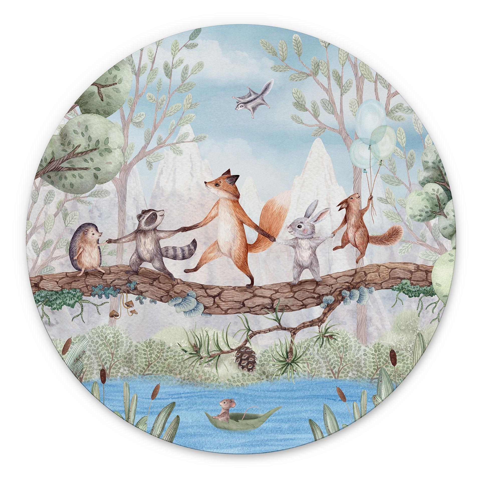 Wanddecoratie Dierenuitstapje in de Natuur - Oliver Robins - Alu-Dibond - Rond