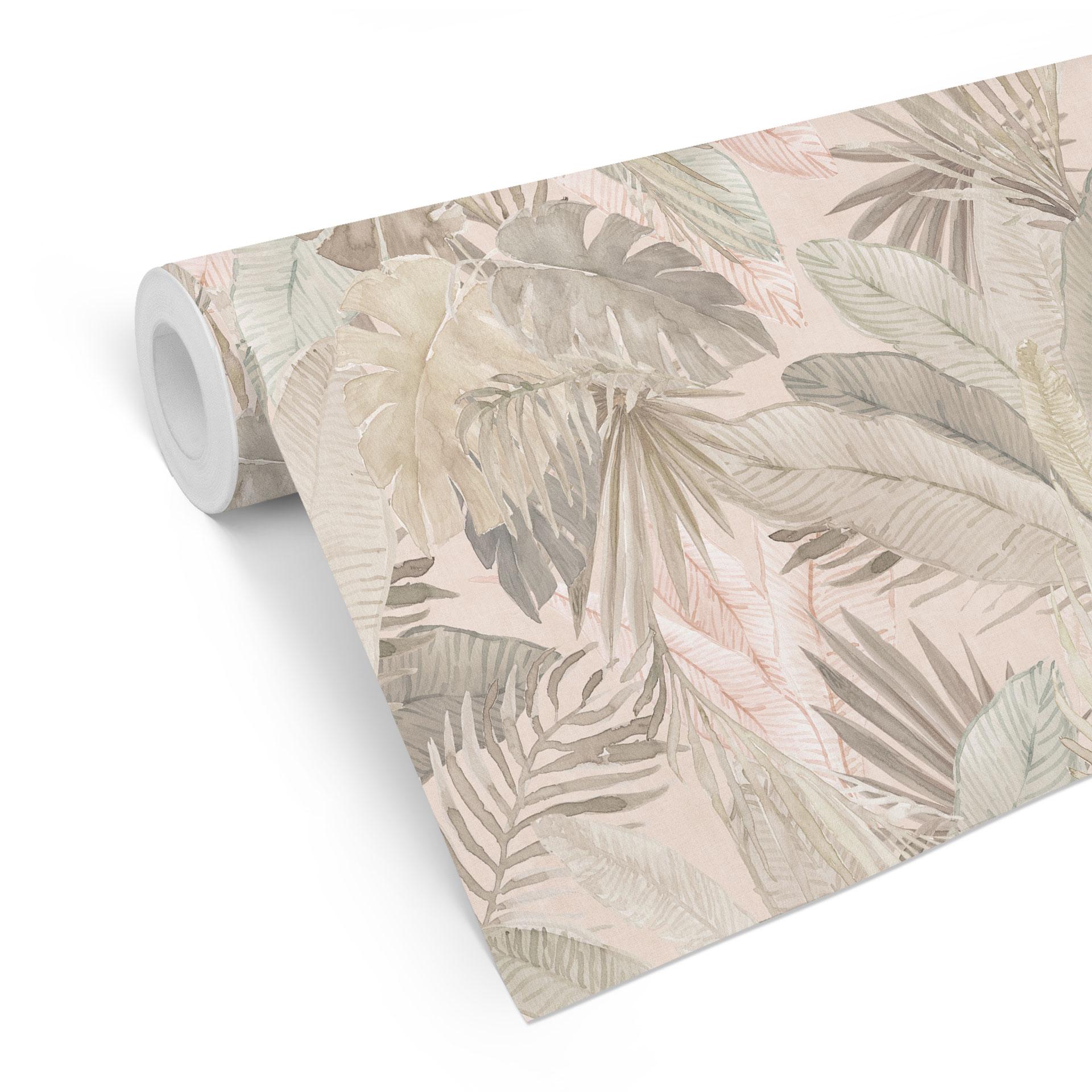 Tapet med mønster tropiske blade i pastelfarvet jungle - Bloomery Decor