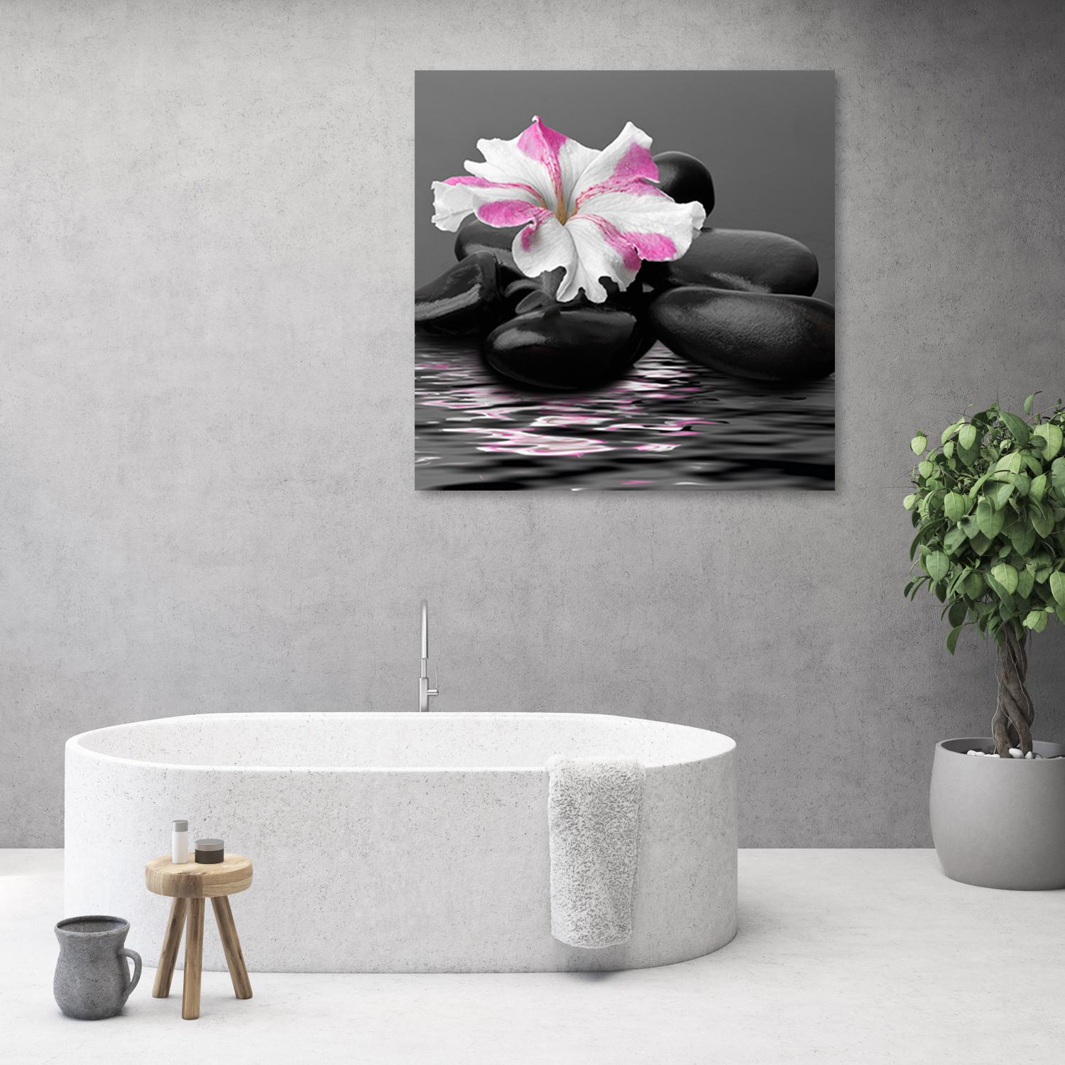 Canvasbillede, sten pink blomst Zen