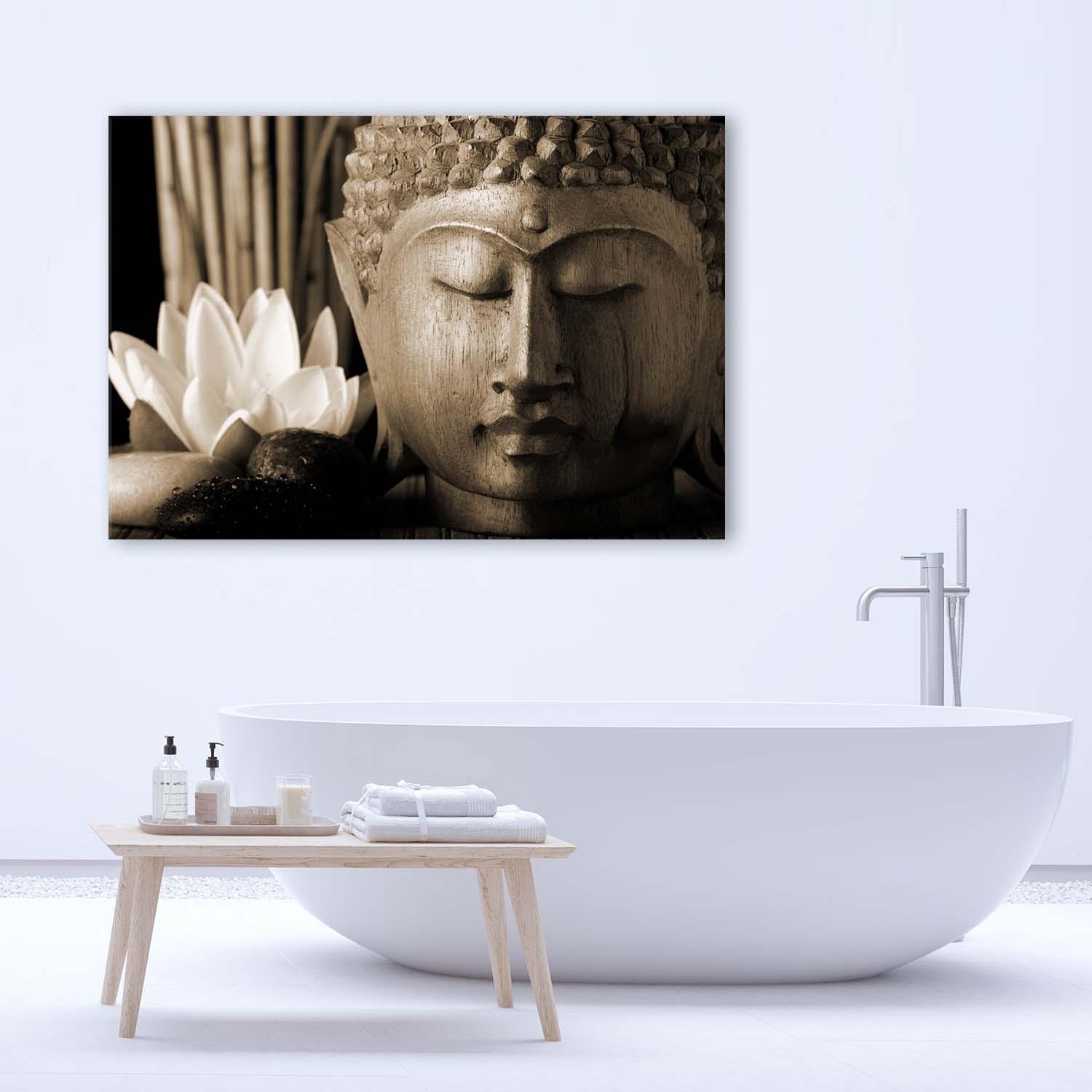 Canvasbillede, Buddha-hoved med lilje