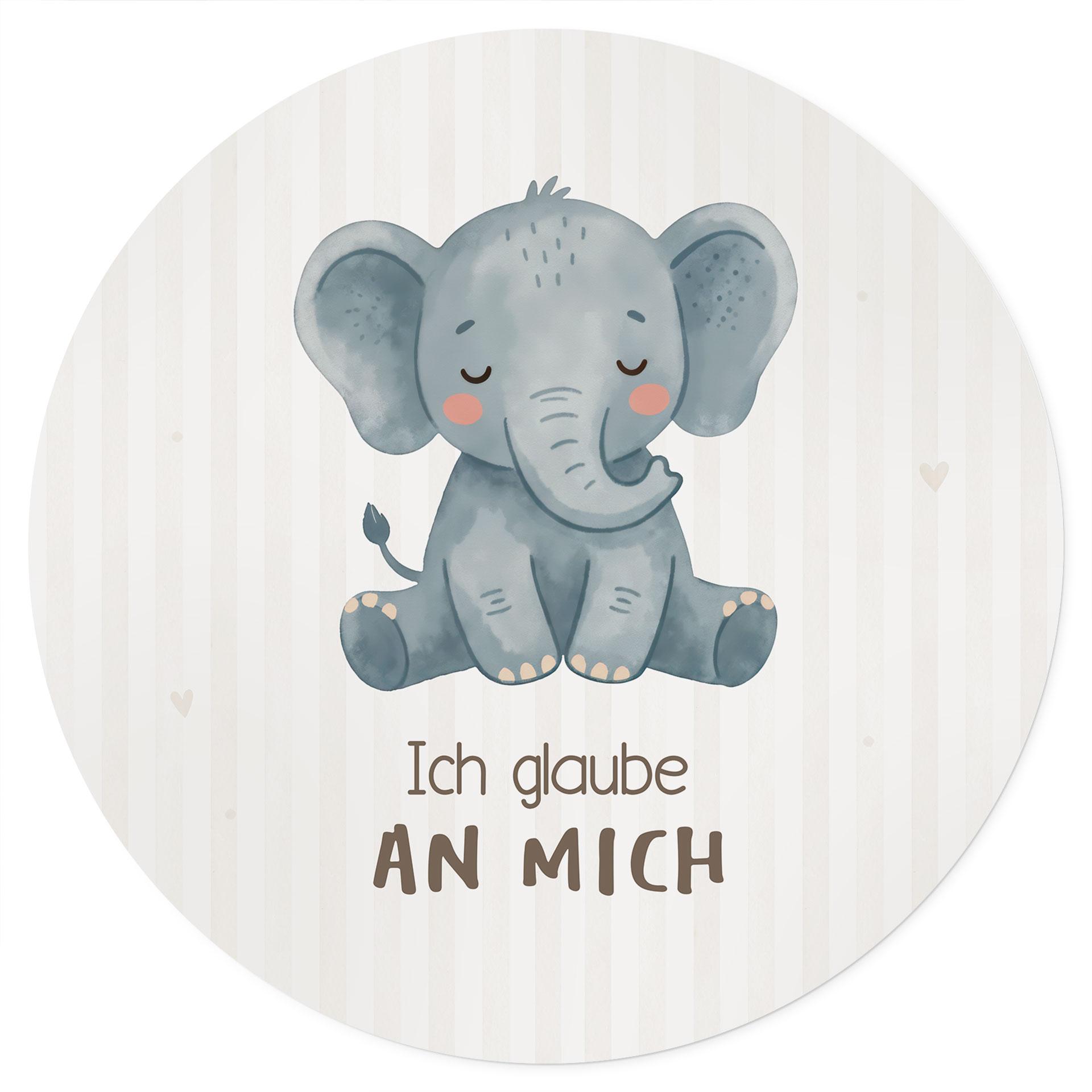 Rundes Wandtattoo mit Elefant - Kraftsatz 'Ich glaube an mich' fürs Kinderzimmer