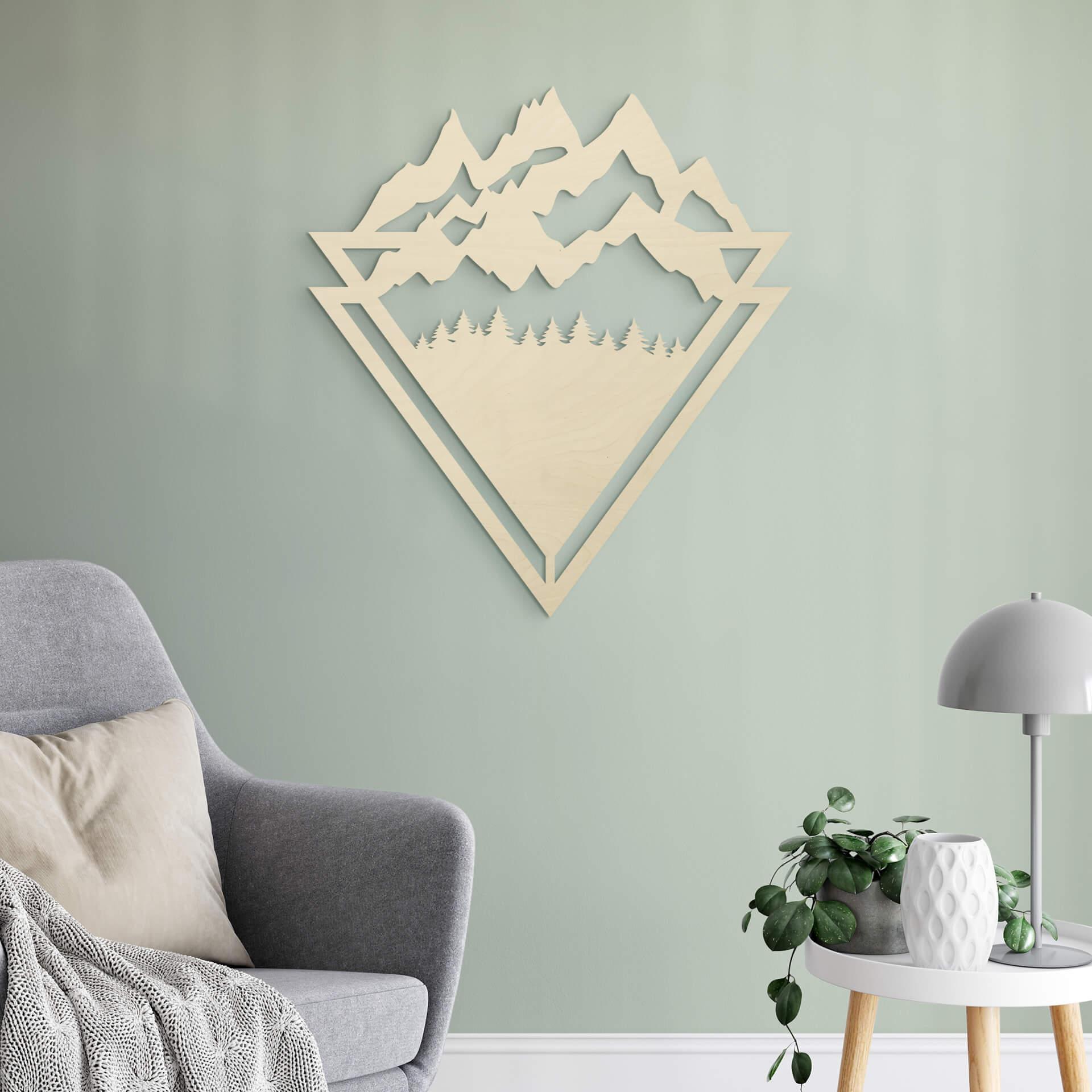 Décoration en bois placage peuplier Montagnes avec forêt