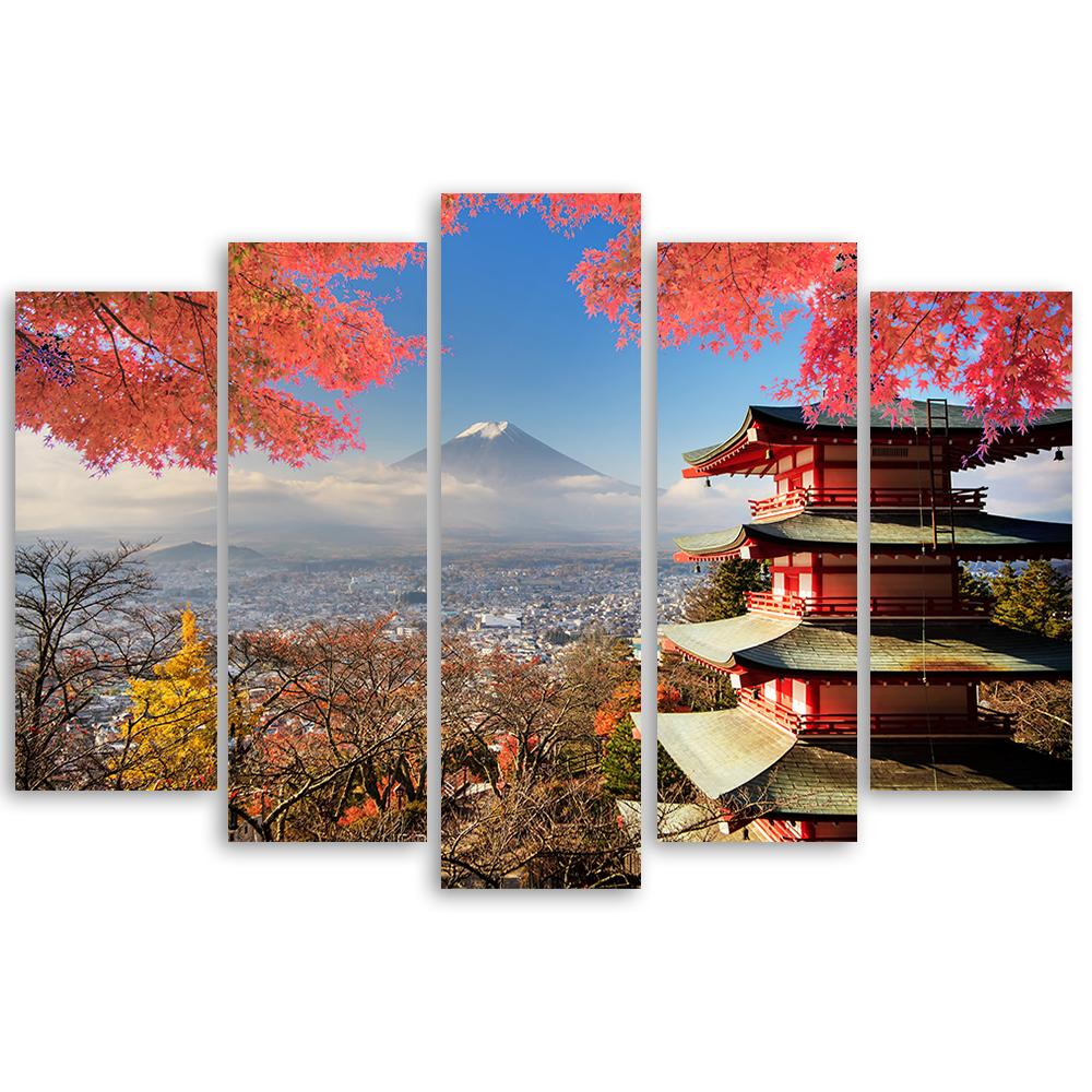 Lærred print 5 styk, Japan landskab bjerg