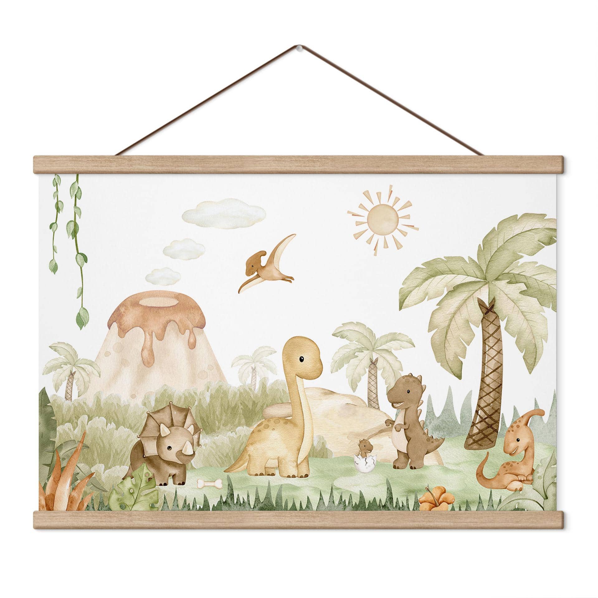 Kinderkamer Textielposter Kleine dino's op grote ontdekkingsreis - Oliver Robins