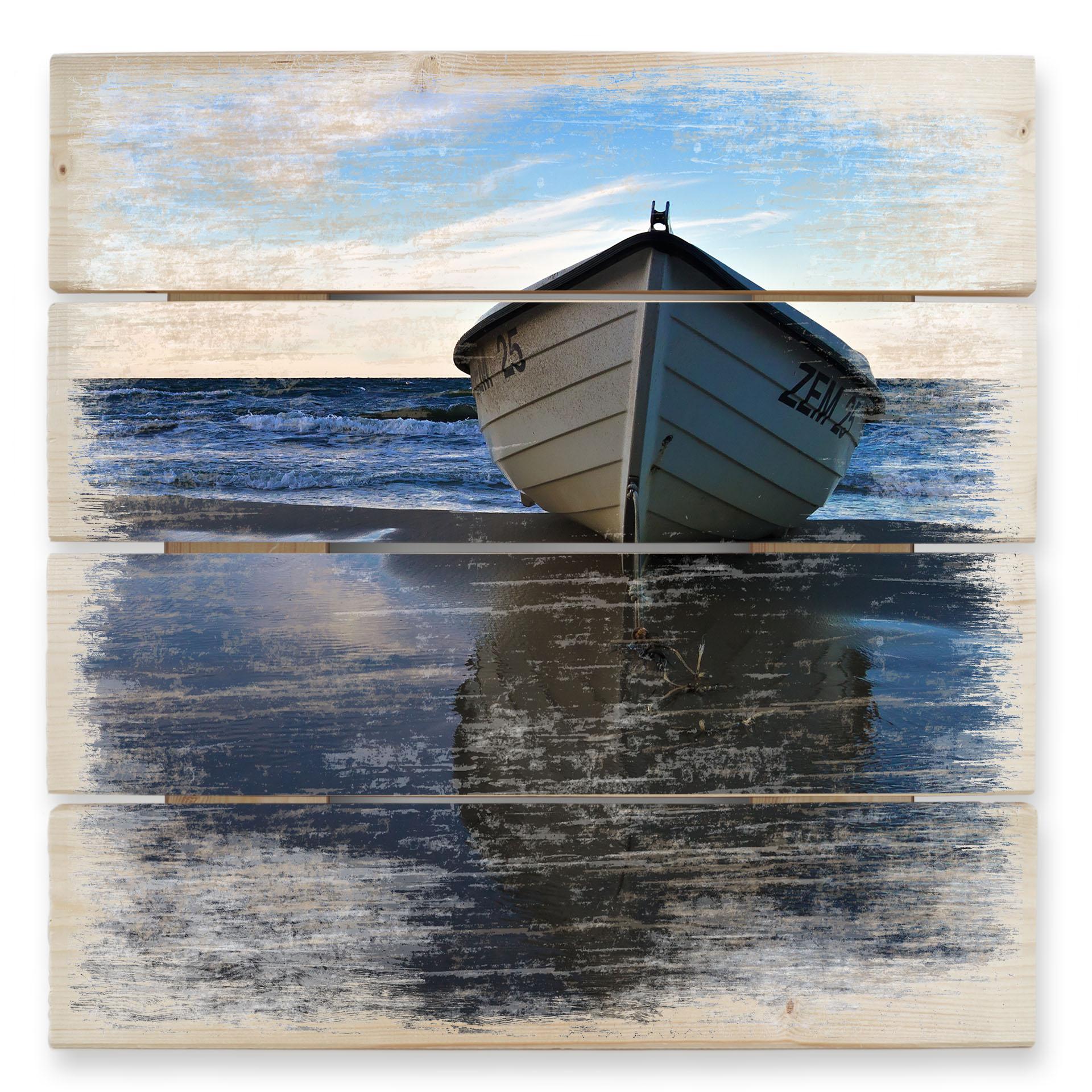 Cuadro de madera Barco solitario en la orilla - 40x41,5 cm