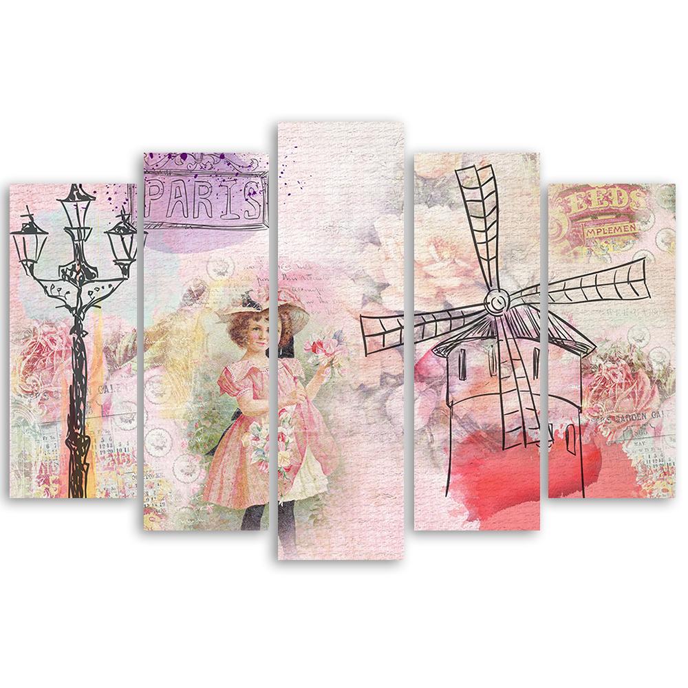 Lærred print 5 styk, baby pige pink