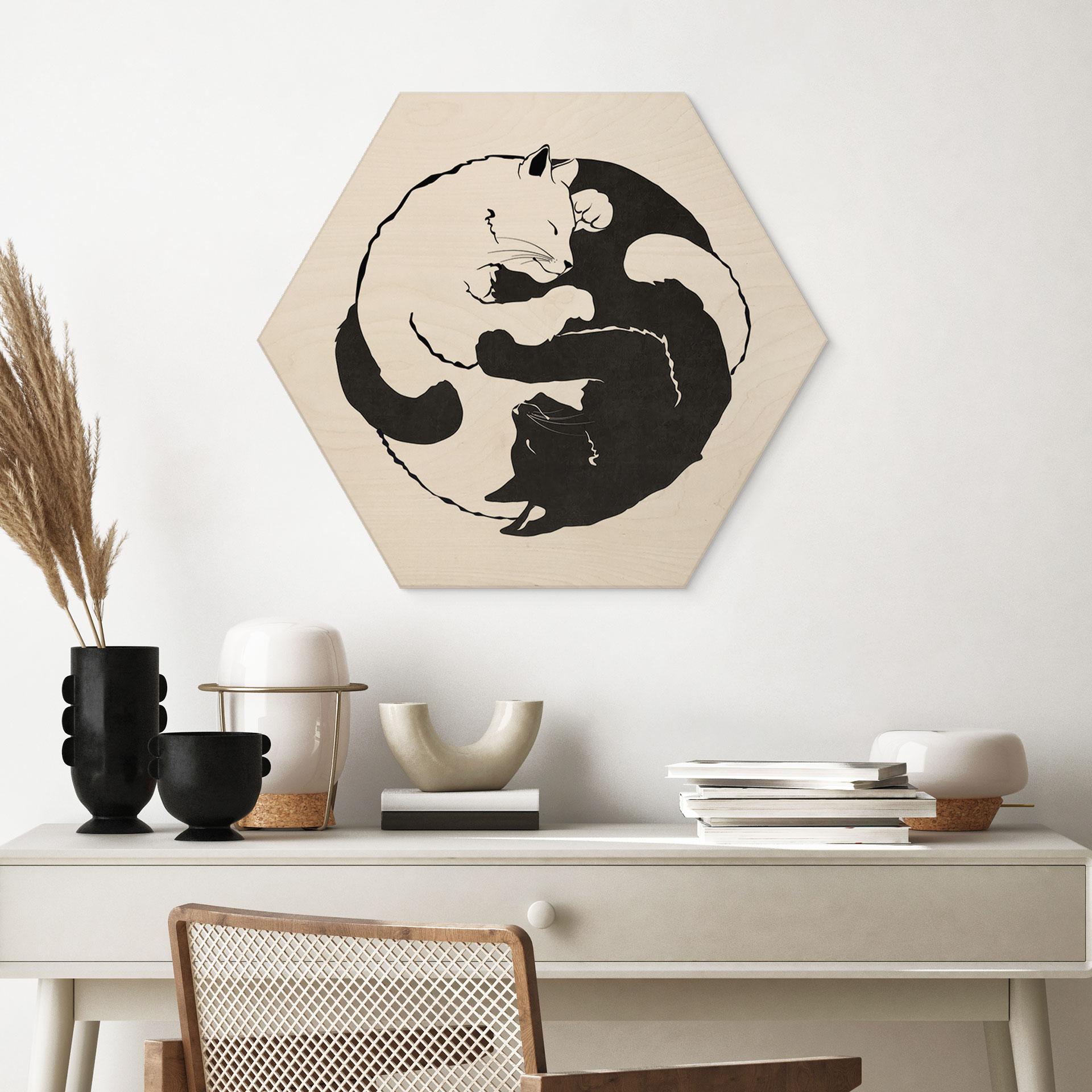 Sekskantet træ Katte Ying & Yang - Tunaboylu