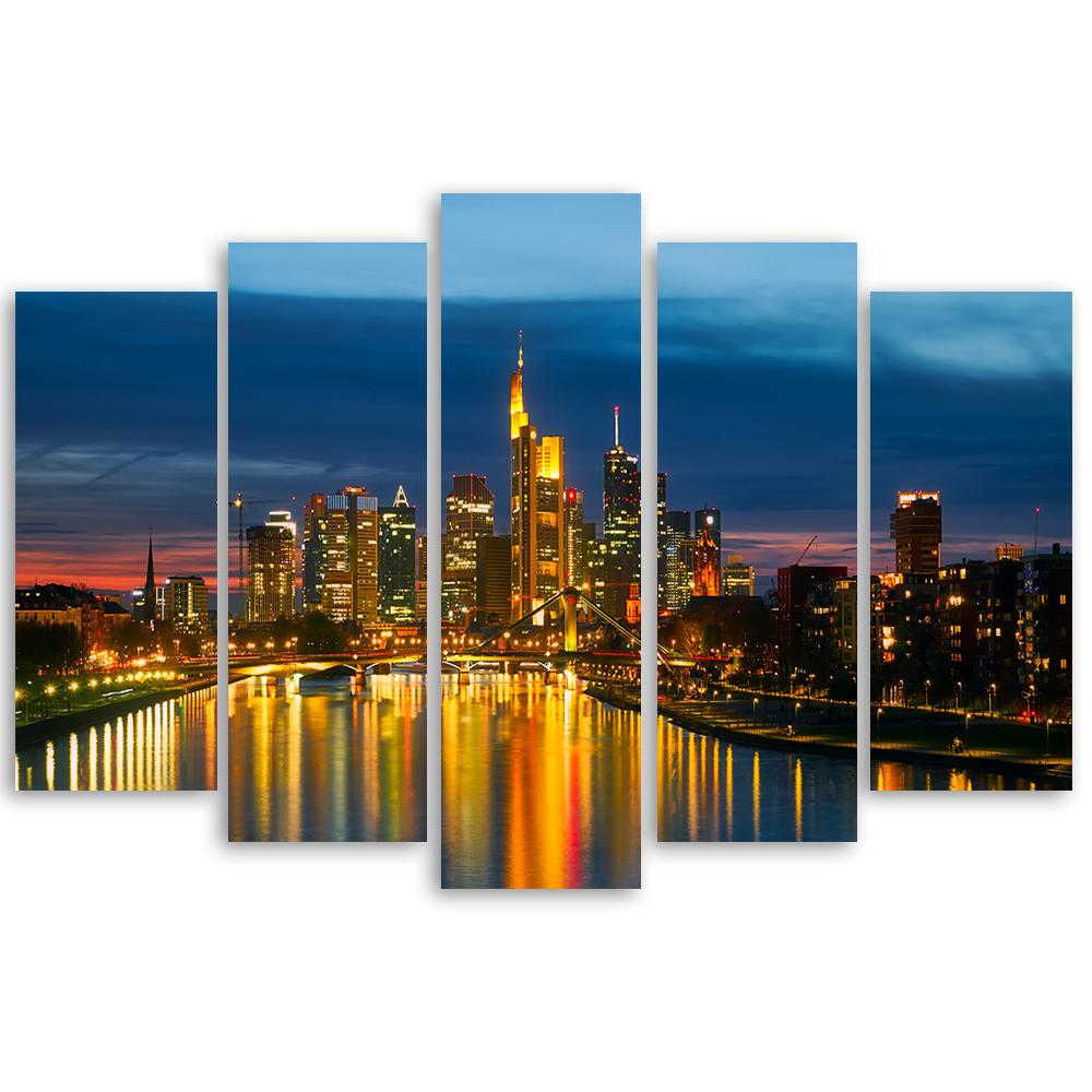 Canvas print 5 styks, bybillede natlampe
