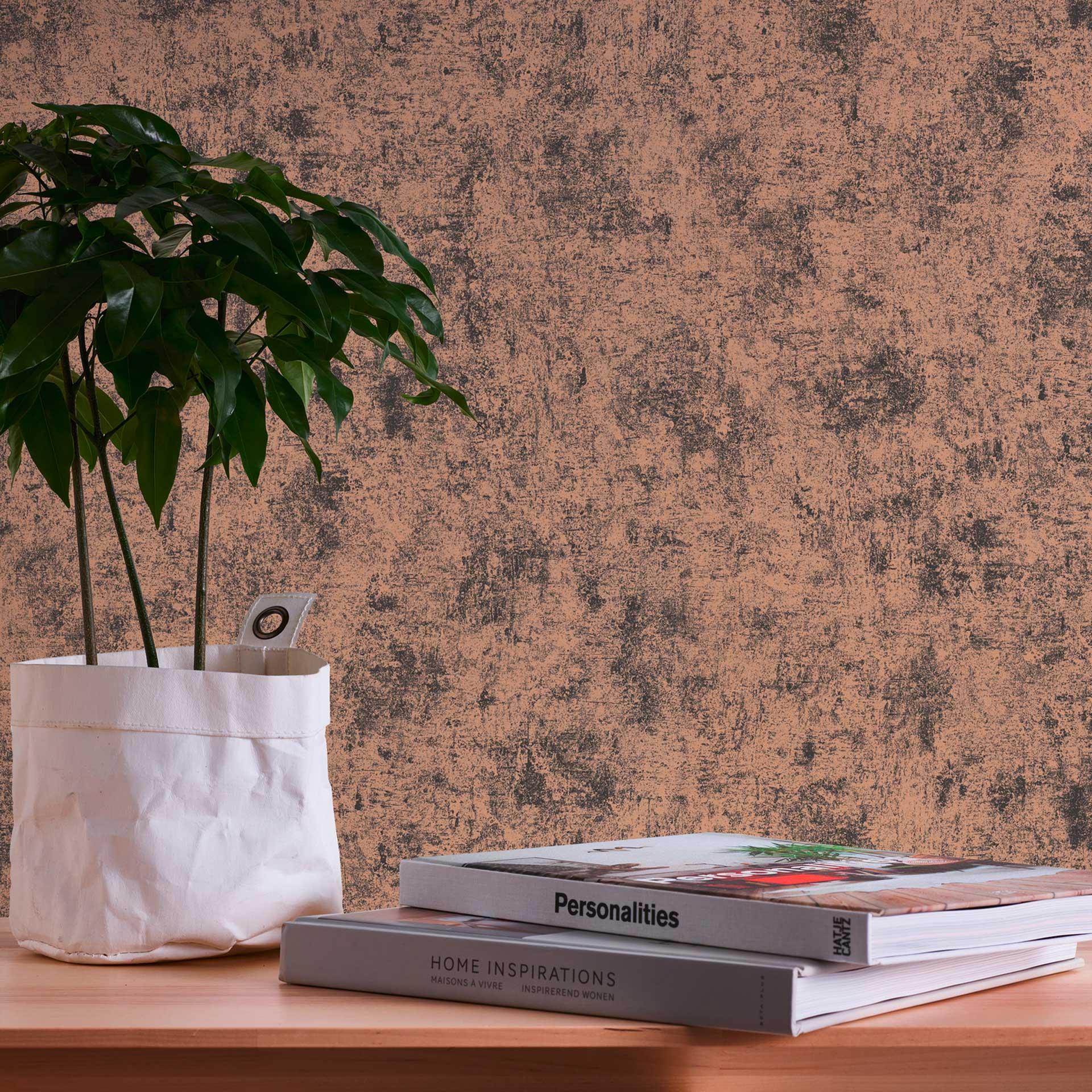 Papel pintado metalizado beige negro - papel pintado no tejido con aspecto de escayola - estilo industrial para dormitorios