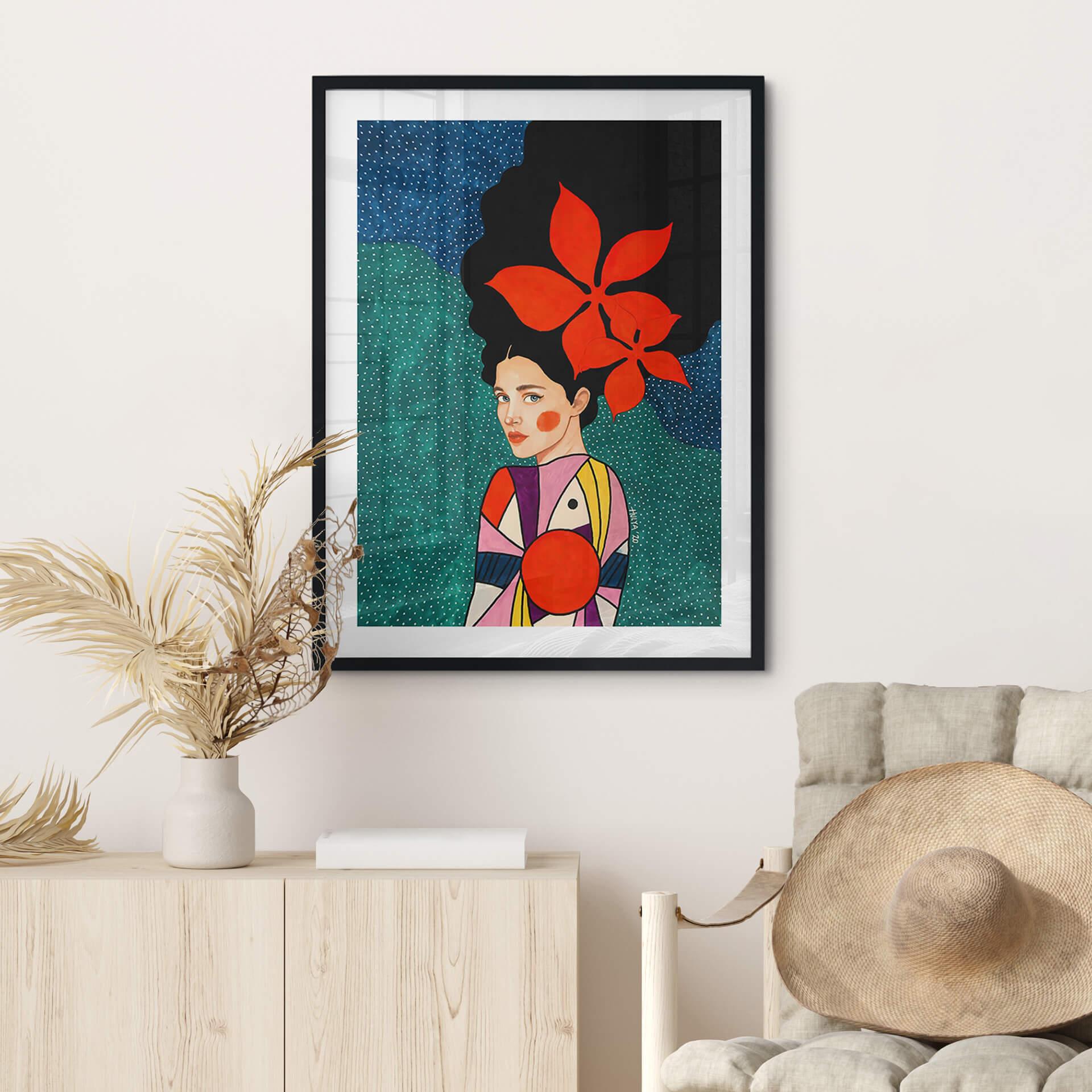 Plakat Woman with red flowers in her hair - Hülya