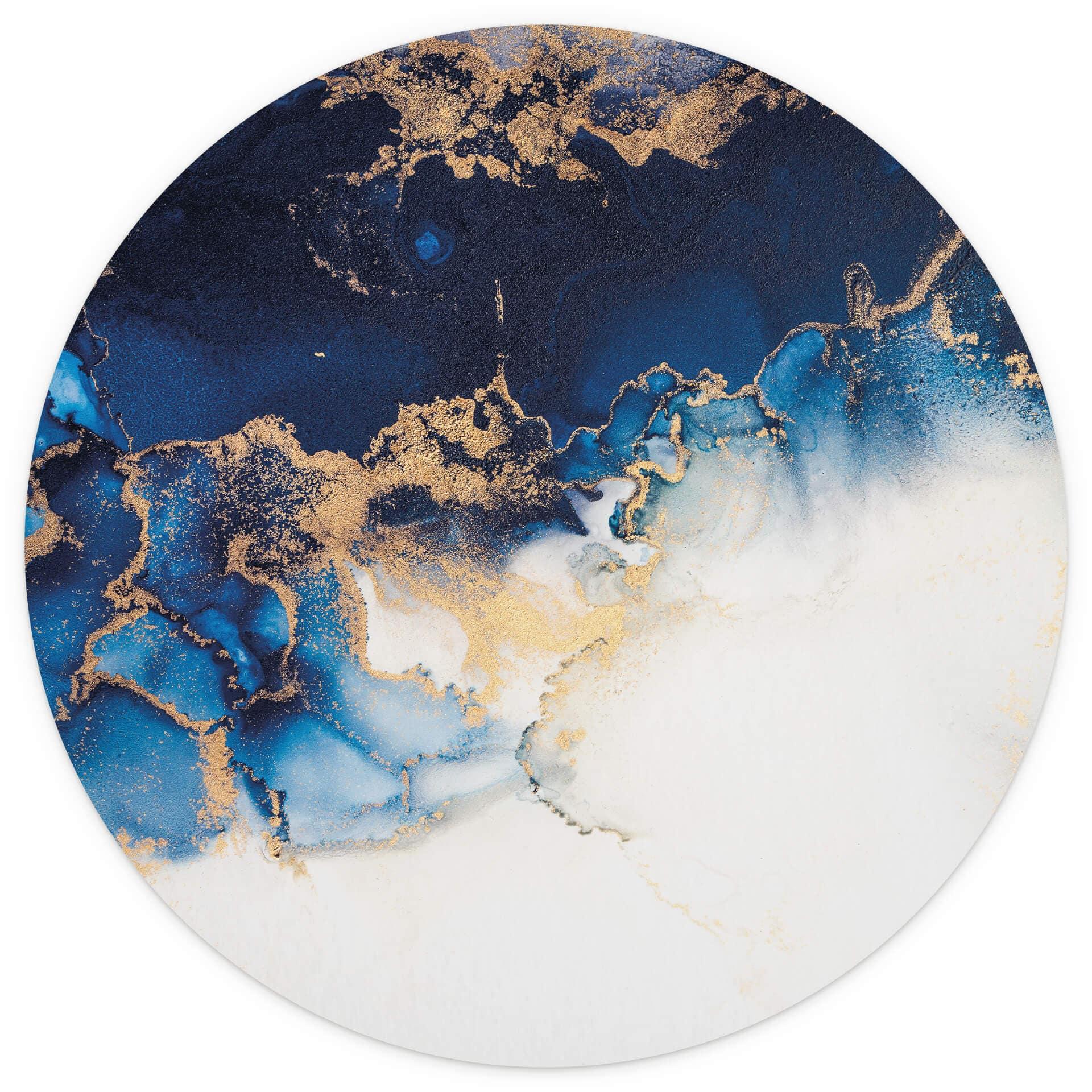Behangcirkel Abstract Marmer Blauw en Goud - vliesbehang/zelfklevend vliesbehang