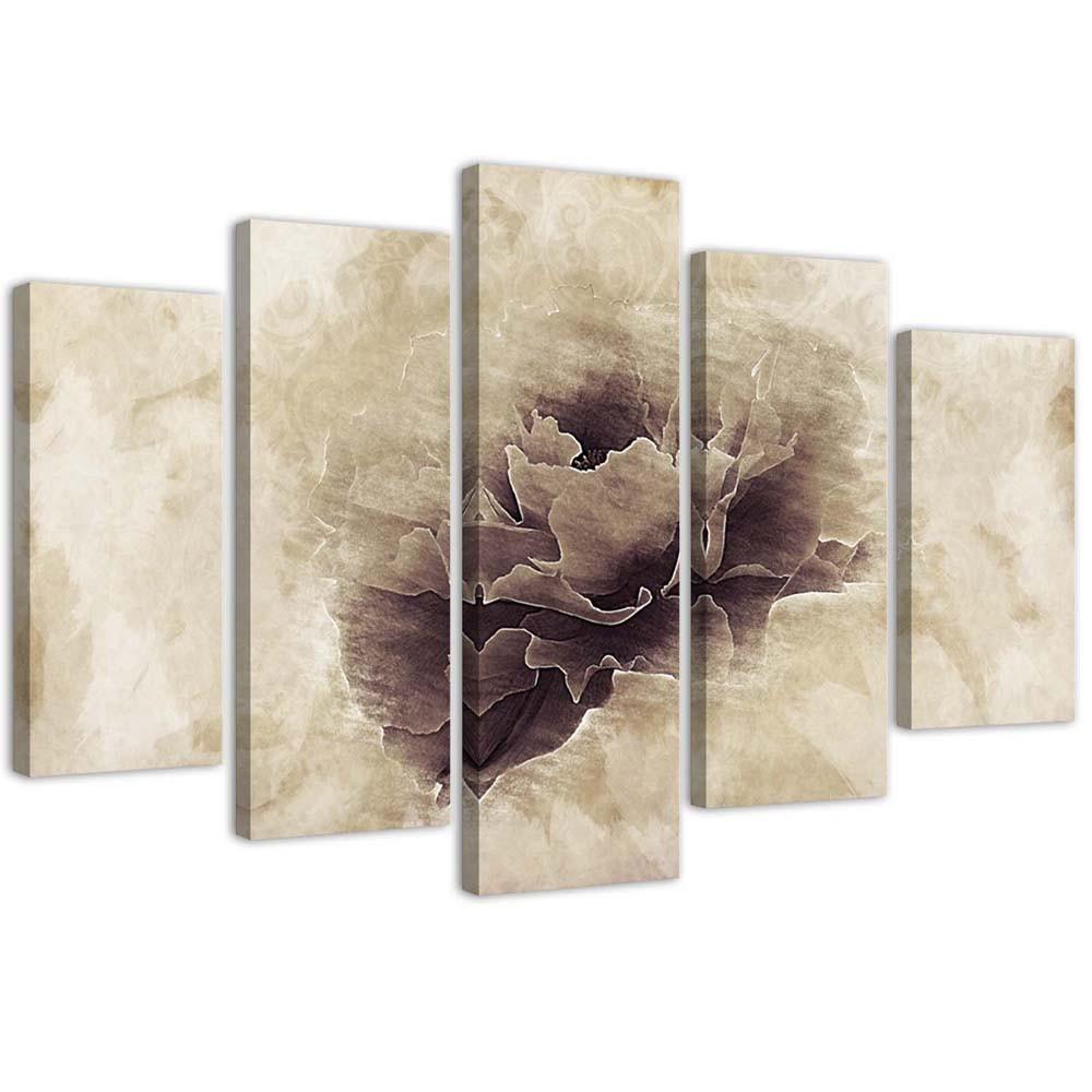 5 stykke lærredsprint, Rose Flower Beige Nature