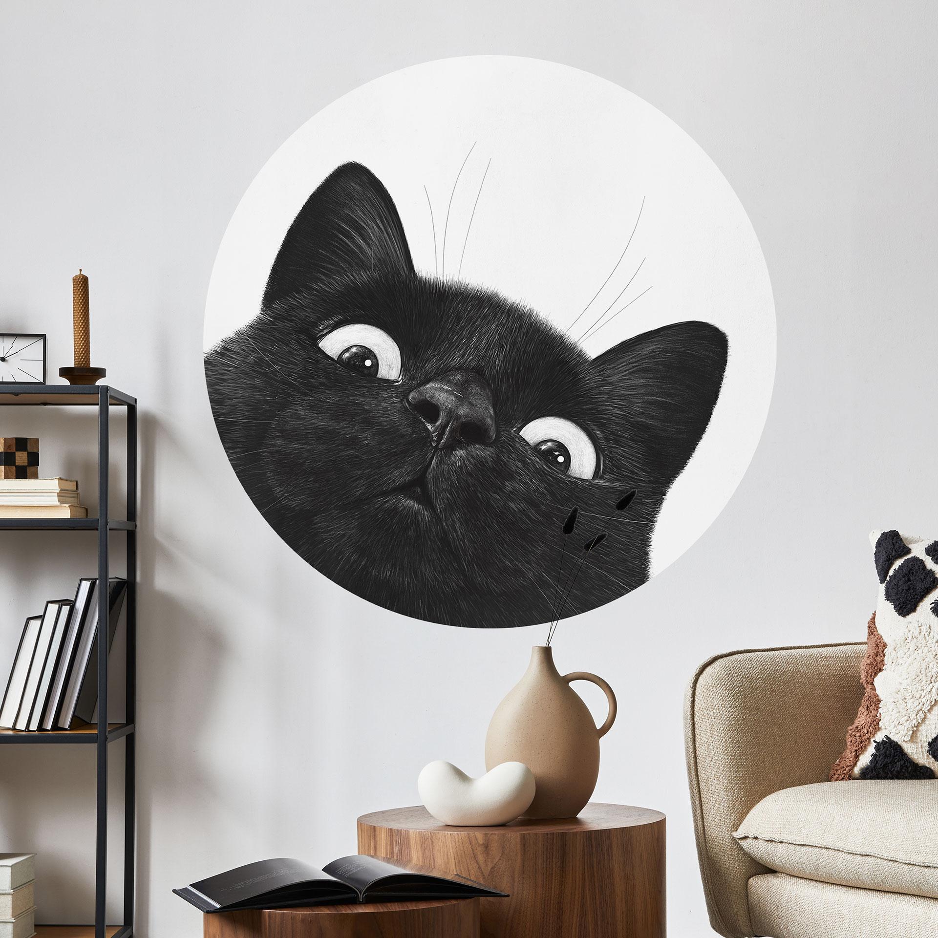 Wallsticker Rolig svart katt - Korenkova - Rund