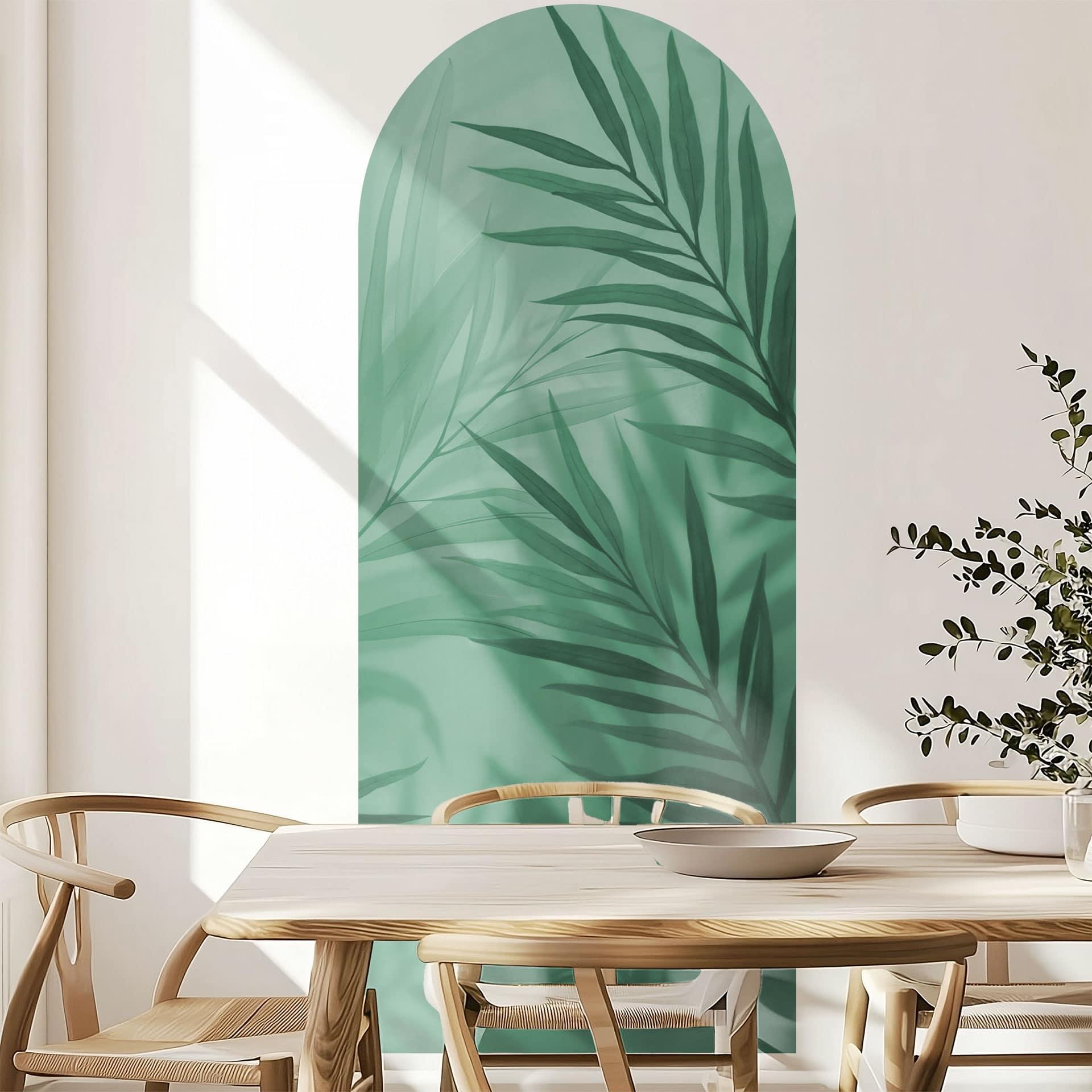 Muursticker ronde boog muurpaneel groene palmbladeren - smal