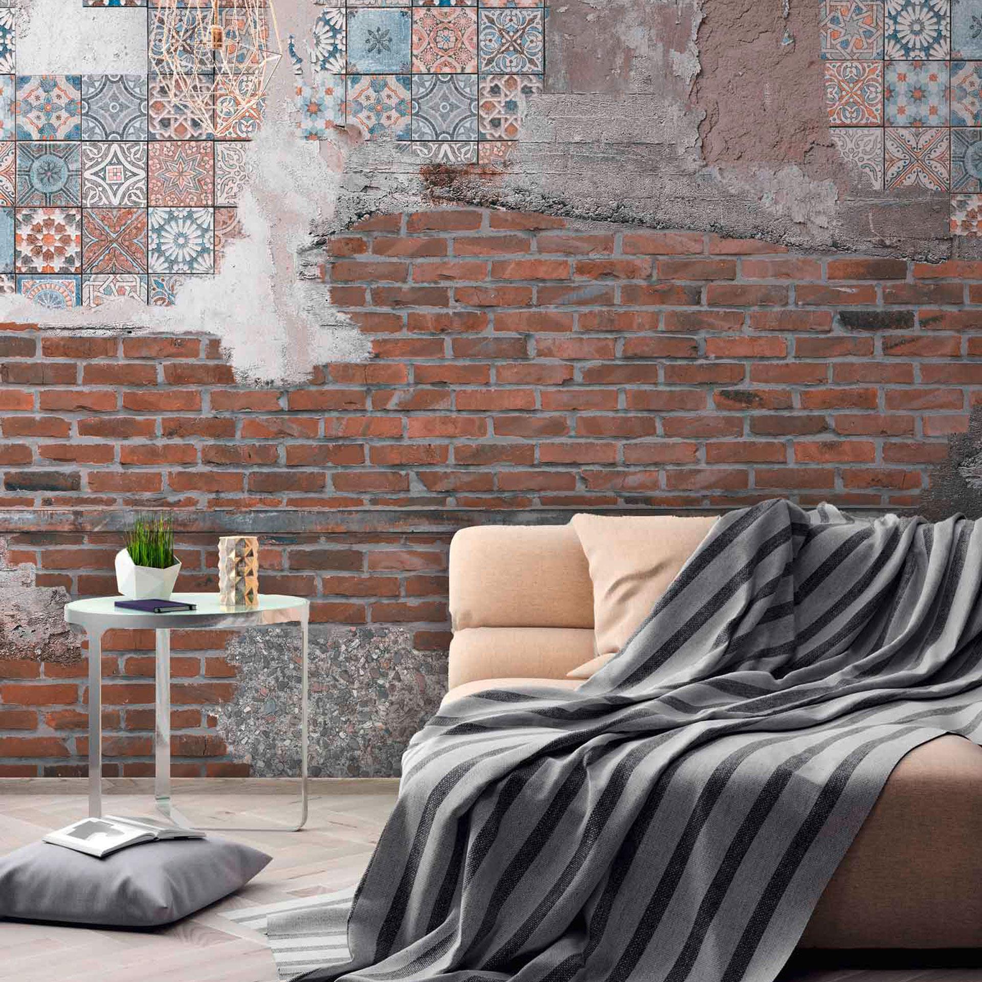 Stone Stones&Tiles behang in koperblauw - vliesbehang Designwalls 2 - 2,55 x 3,5 m