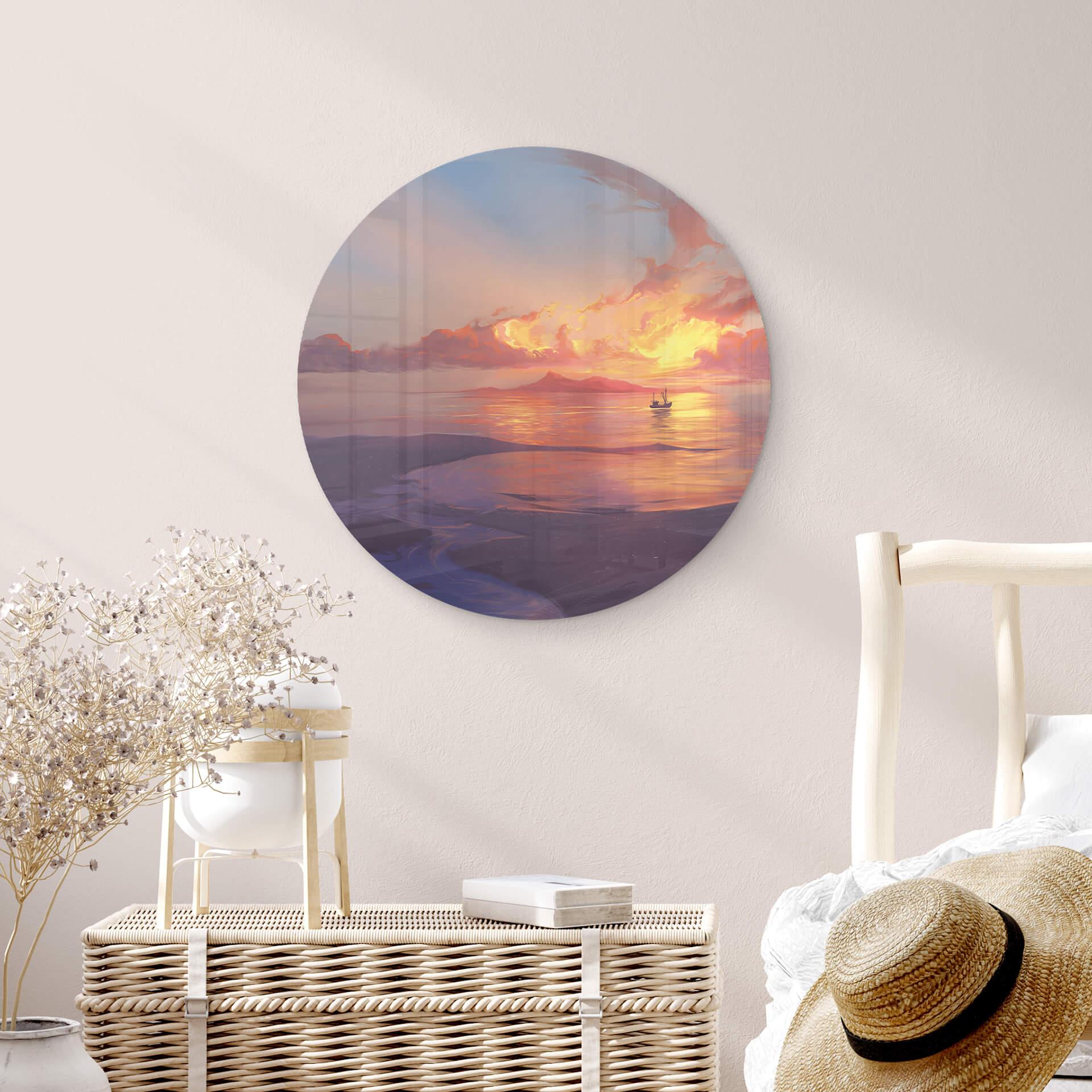 Rond Glasschilderij Aerroscape - Zonsondergang