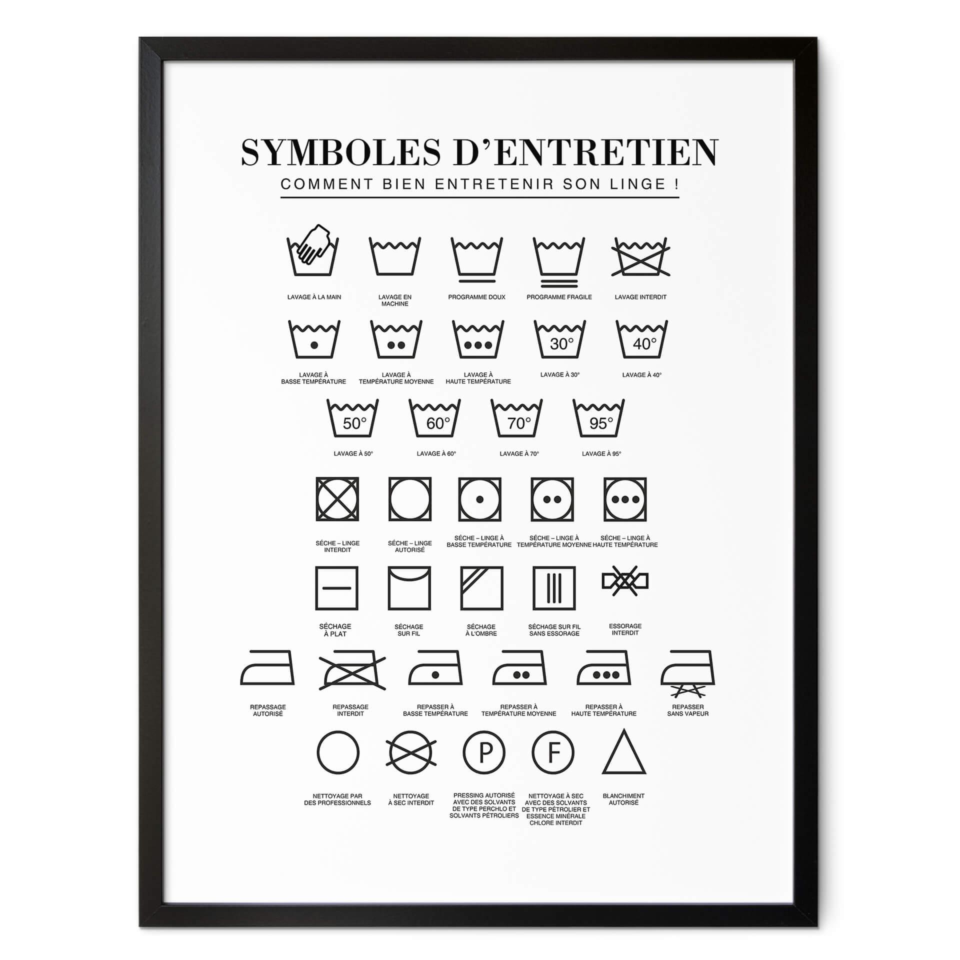 Póster Laverie symboles d'entretien