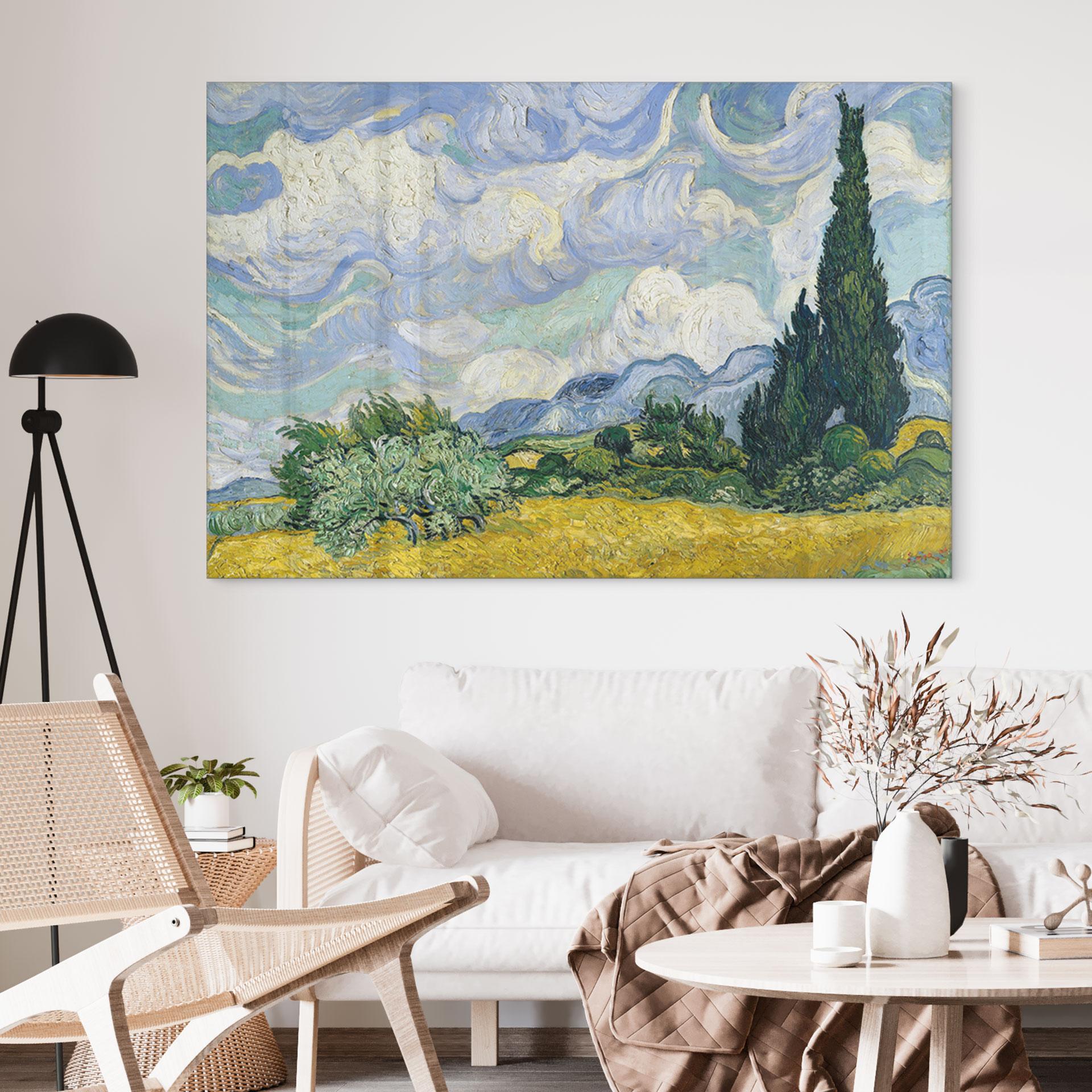 Akrylbillede Van Gogh - Hvedemark med cypresser