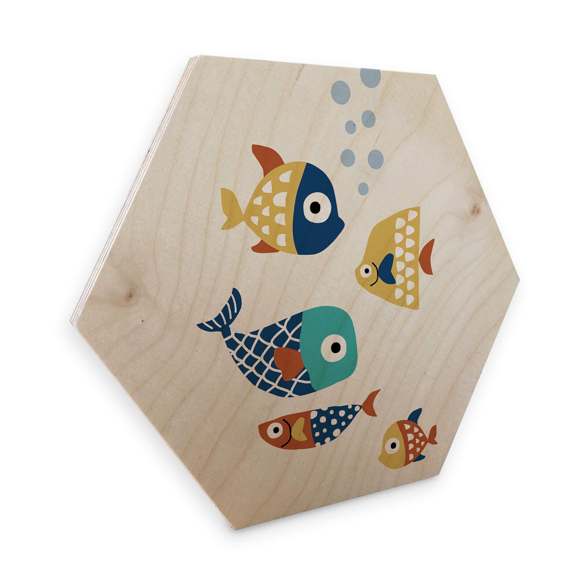 Hexagon Hout Kubistika - Colorful Fish