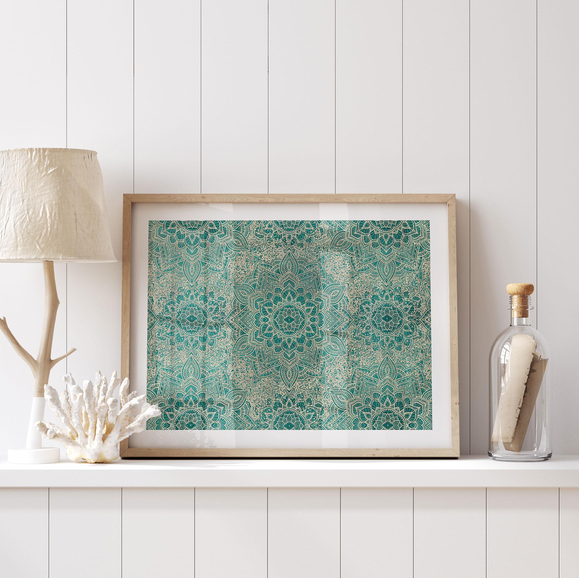 Plakat Orientalske ornamenter - Mandala Boho Guldgrøn - Bloomery Decor
