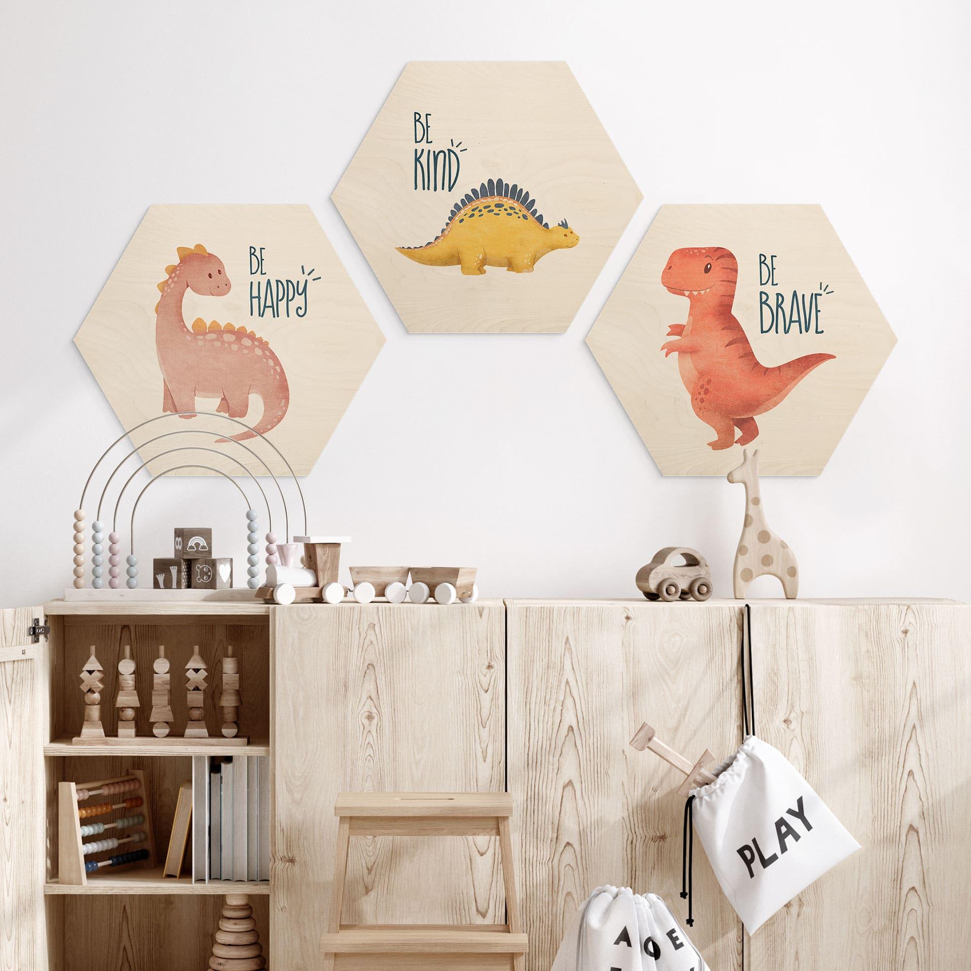 Sekskantet træ Dino Be Kind - Stegosaurus - Tunaboylu