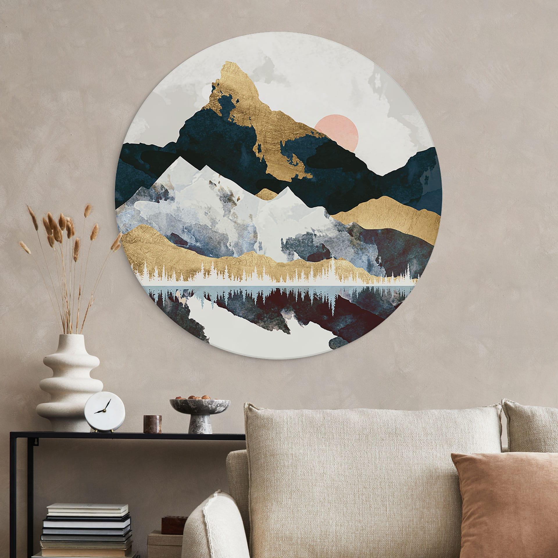 Wandbild Reflektion einer Winterlandschaft - SpaceFrog Designs - Rund - Alu-Dibond