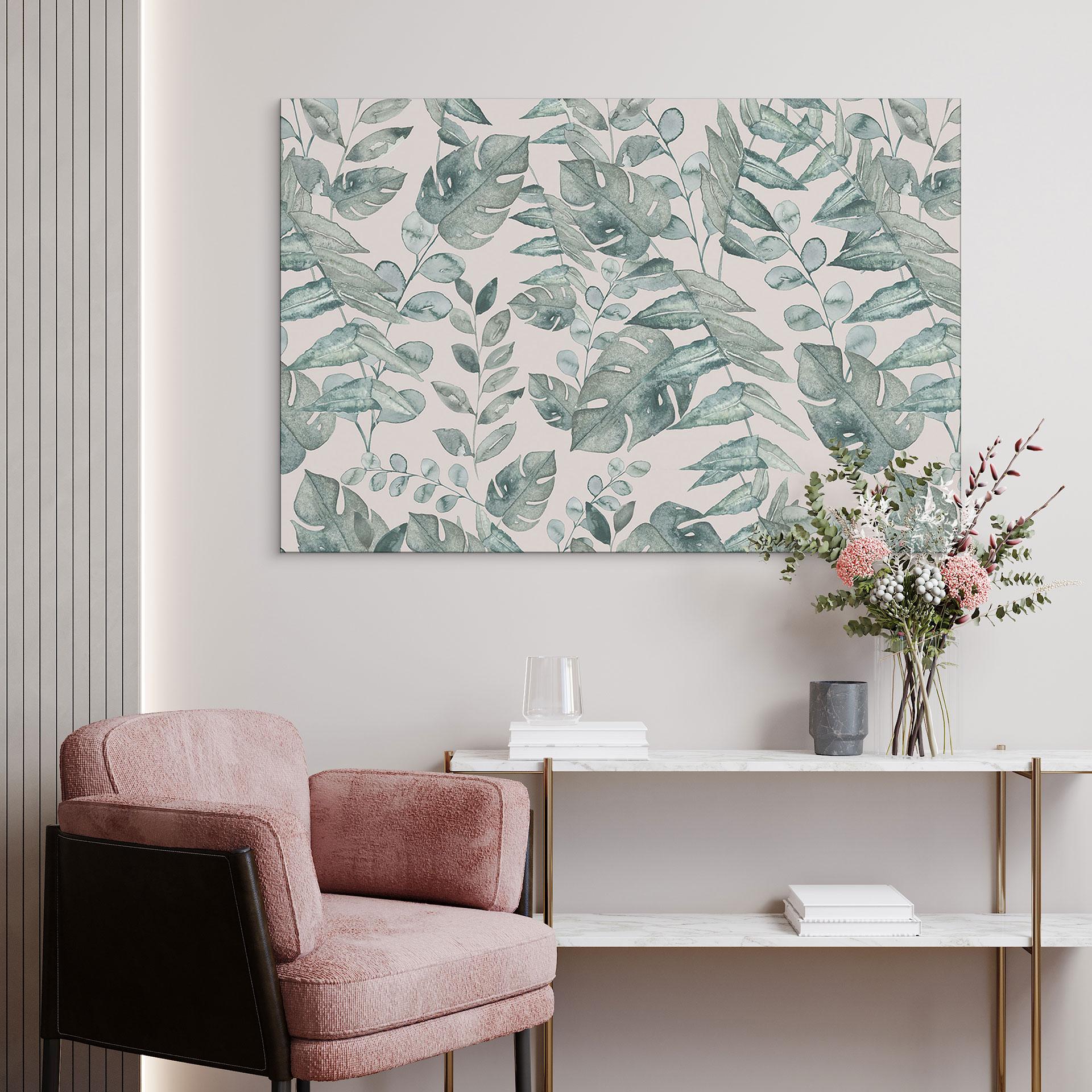 Billede jungleblade akvarel creme - Bloomery Decor – print på aluminium (Alu-Dibond)
