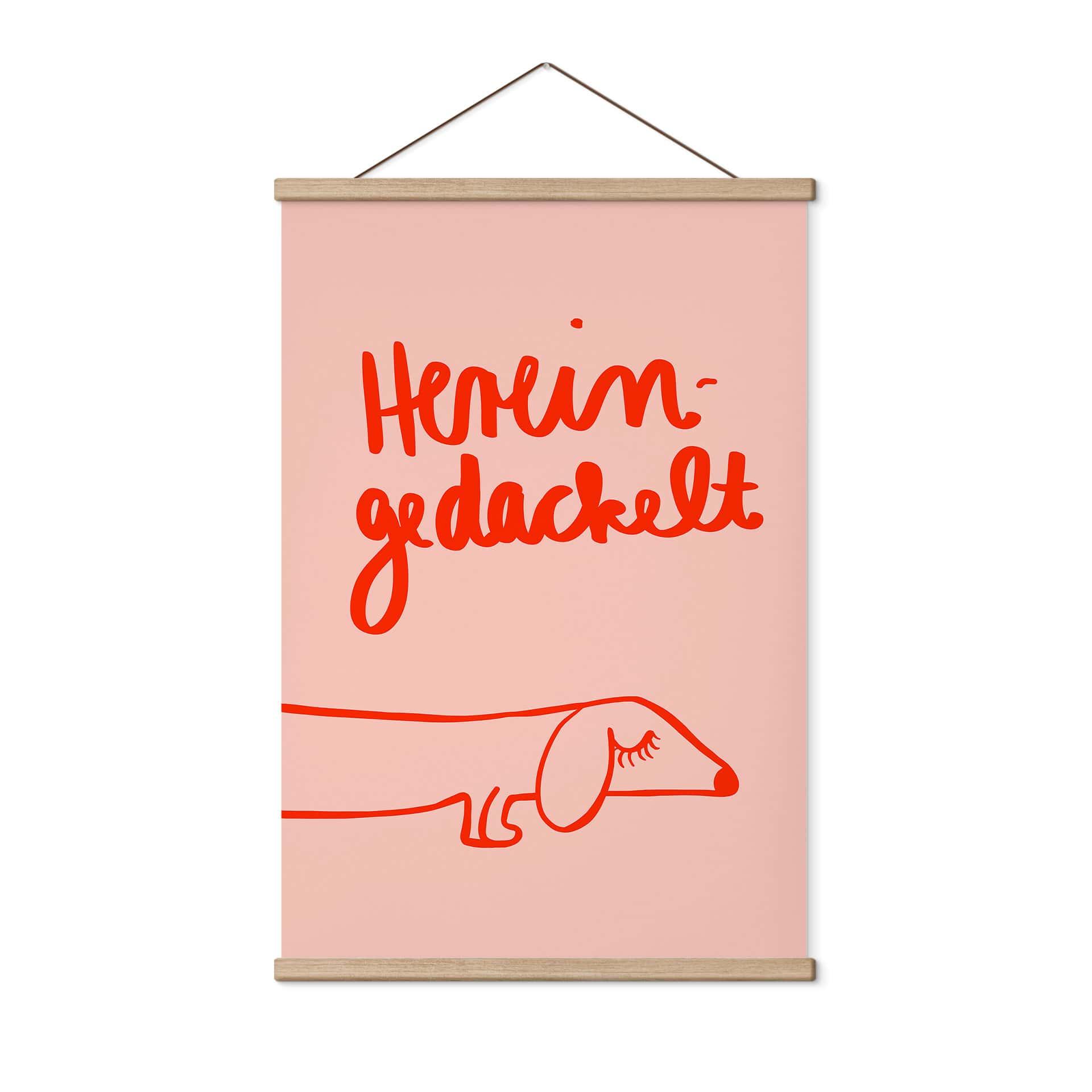 Tekstil plakat sjovt hundemotiv med gravhund - Arnold