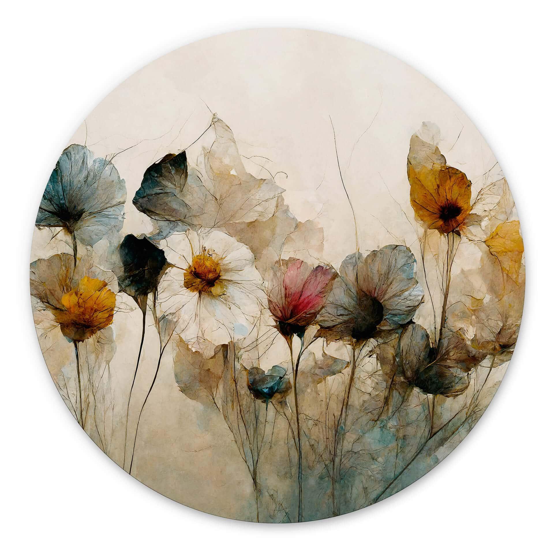 Vægcirkel Treechild - Bouquet of Dried Flowers – print på aluminium (Alu-Dibond)