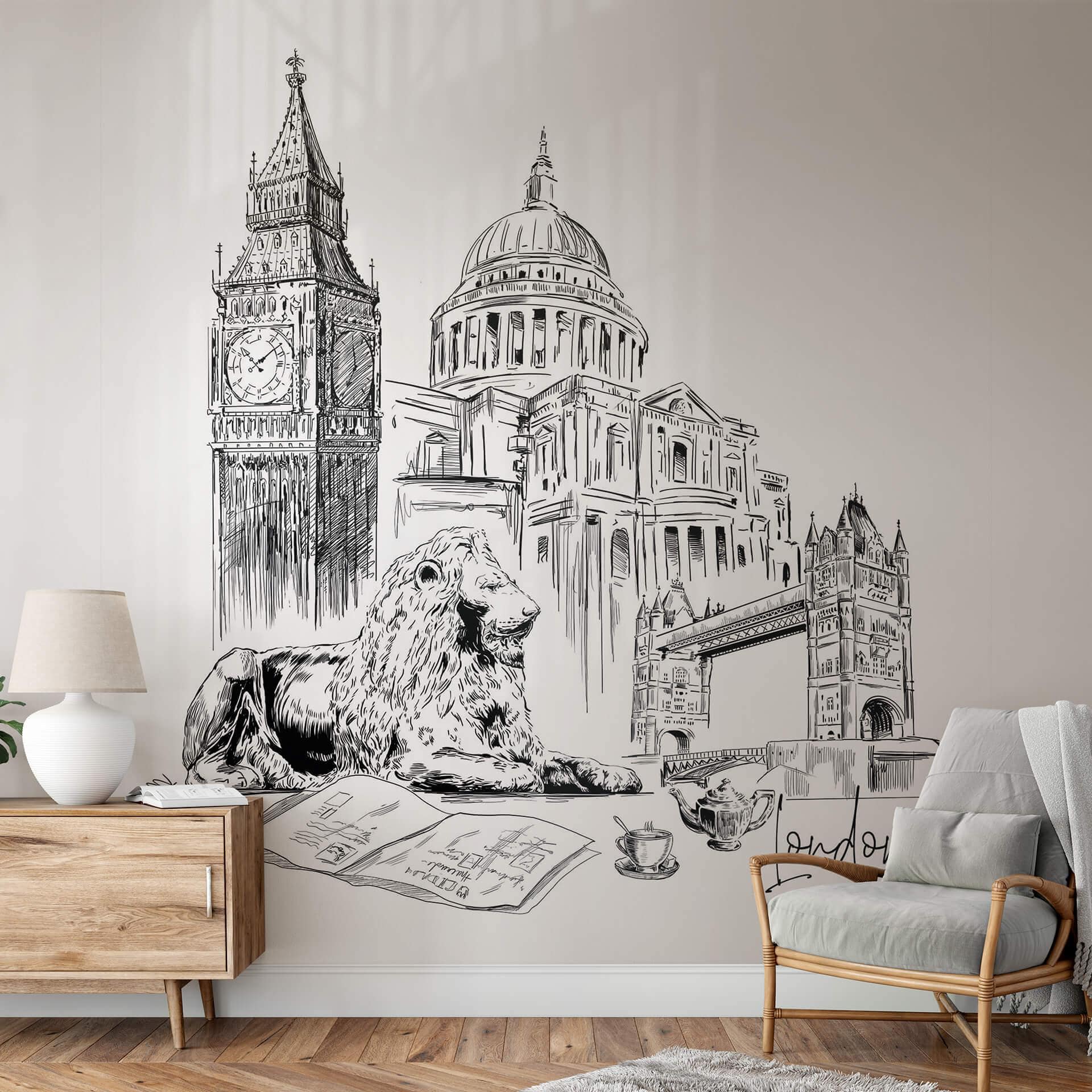 Fototapet Love your City - London Sort/hvid