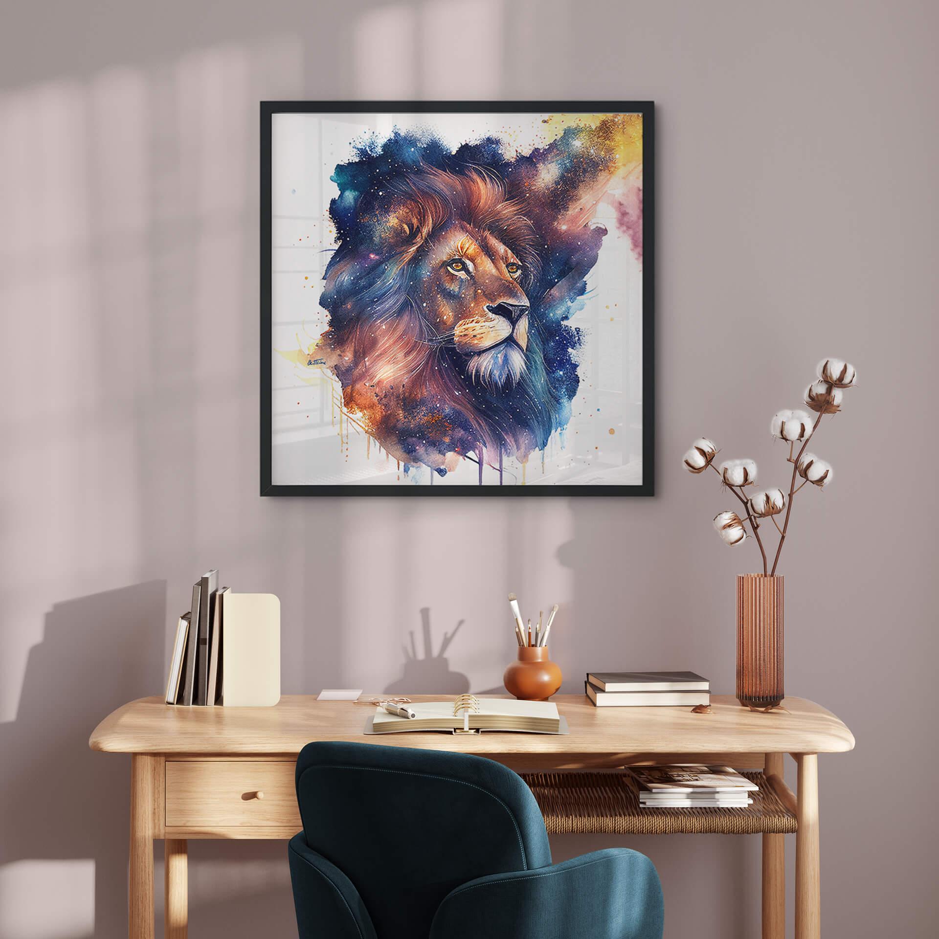 Poster Heine - Mächtiger Löwe im Sternenhimmel - Astro Cruise - Quadratisch