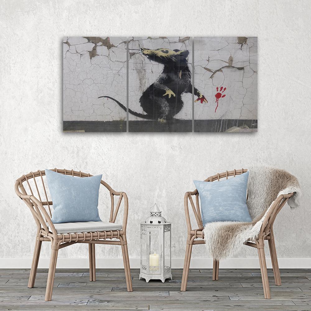 3 stykke lærredstryk, Banksy Street Art Rat