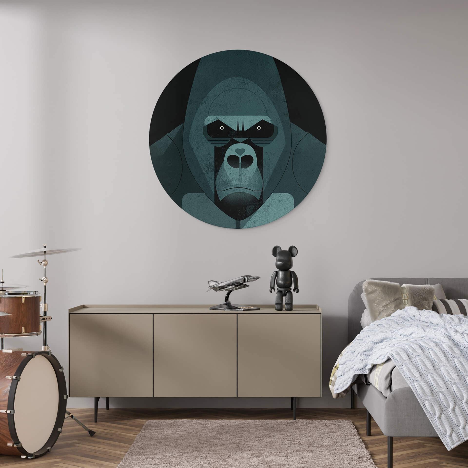 Wandbild Gorilla - Alu-Dibond Rund - Braun