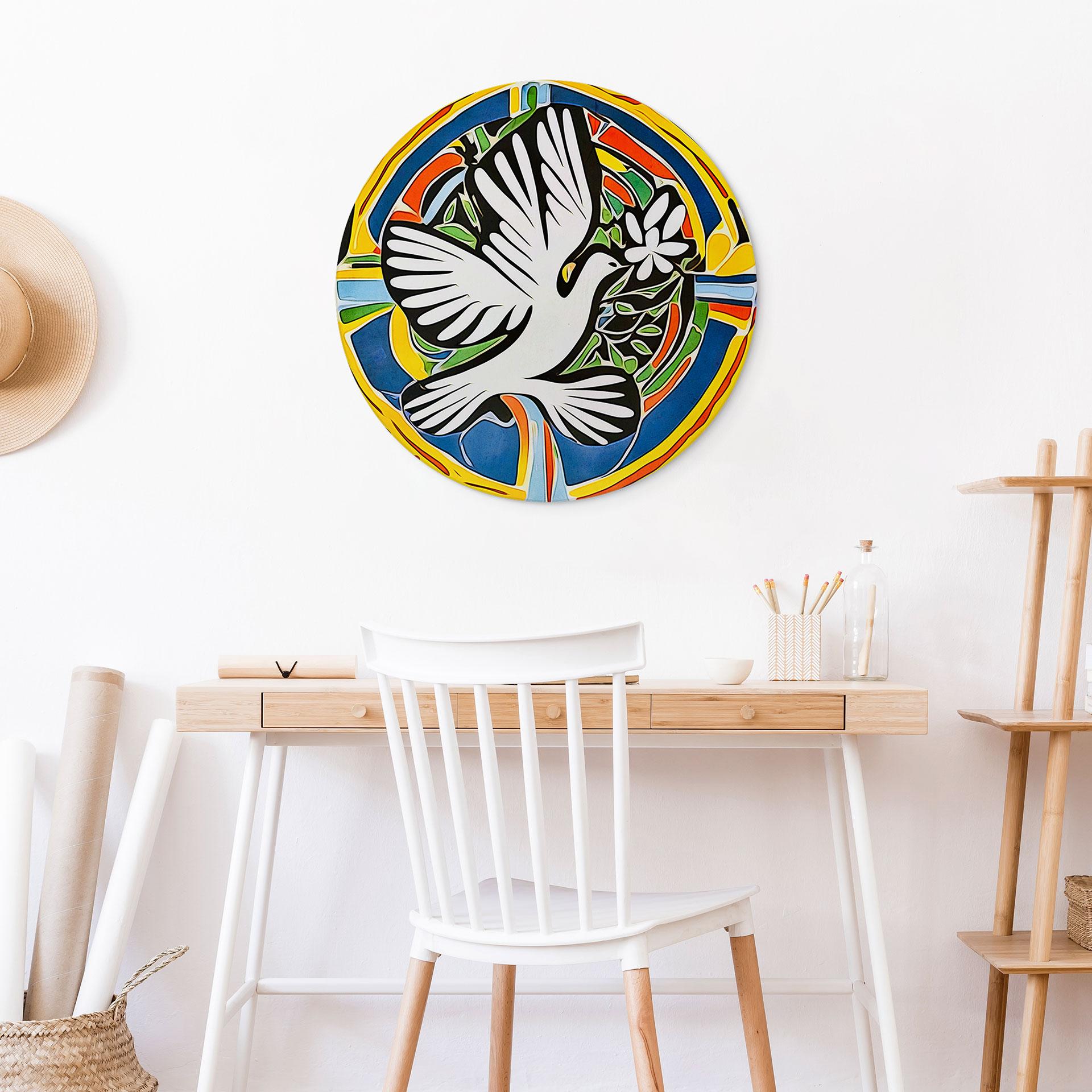 vægdekoration Farverig fredsdue - inspireret af Matisse - Zamart – print på aluminium