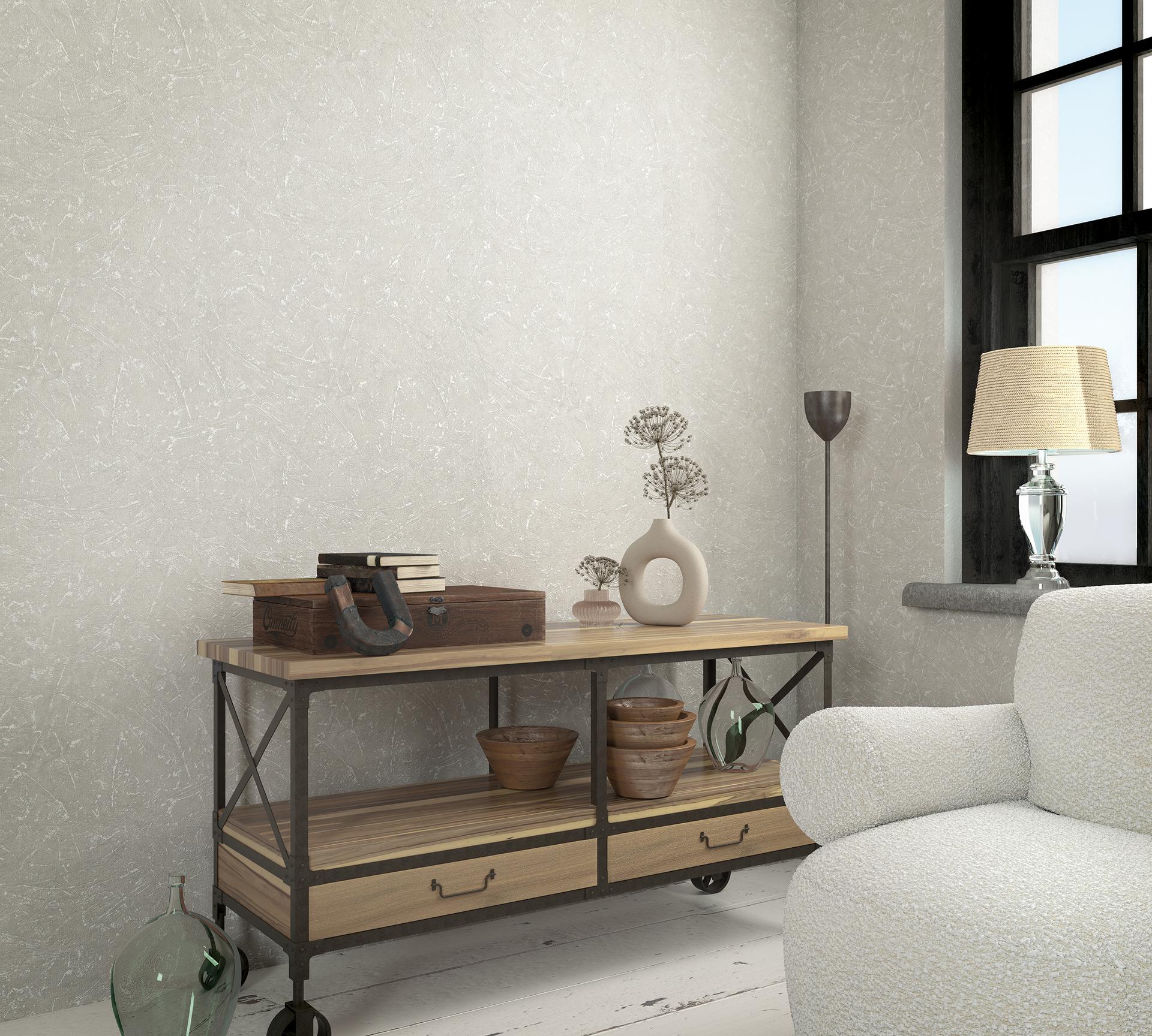 vliesbehang met textiel gipslook grijs structuur