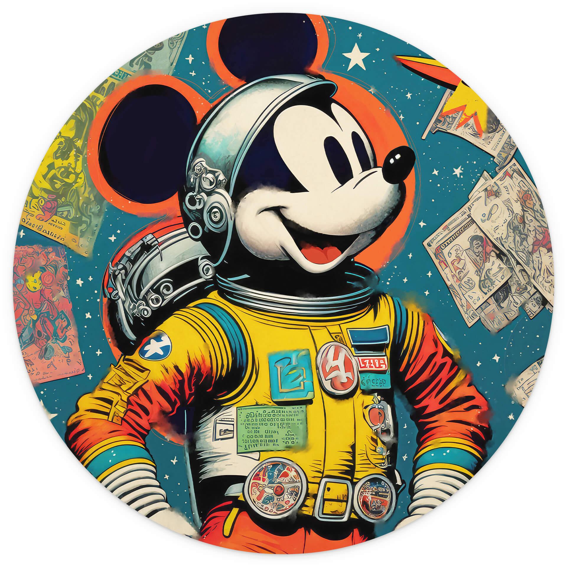 Fotobehang Boomkind - Mickey als astronaut in retrostijl - Rond - vliesbehang/zelfklevend vliesbehan