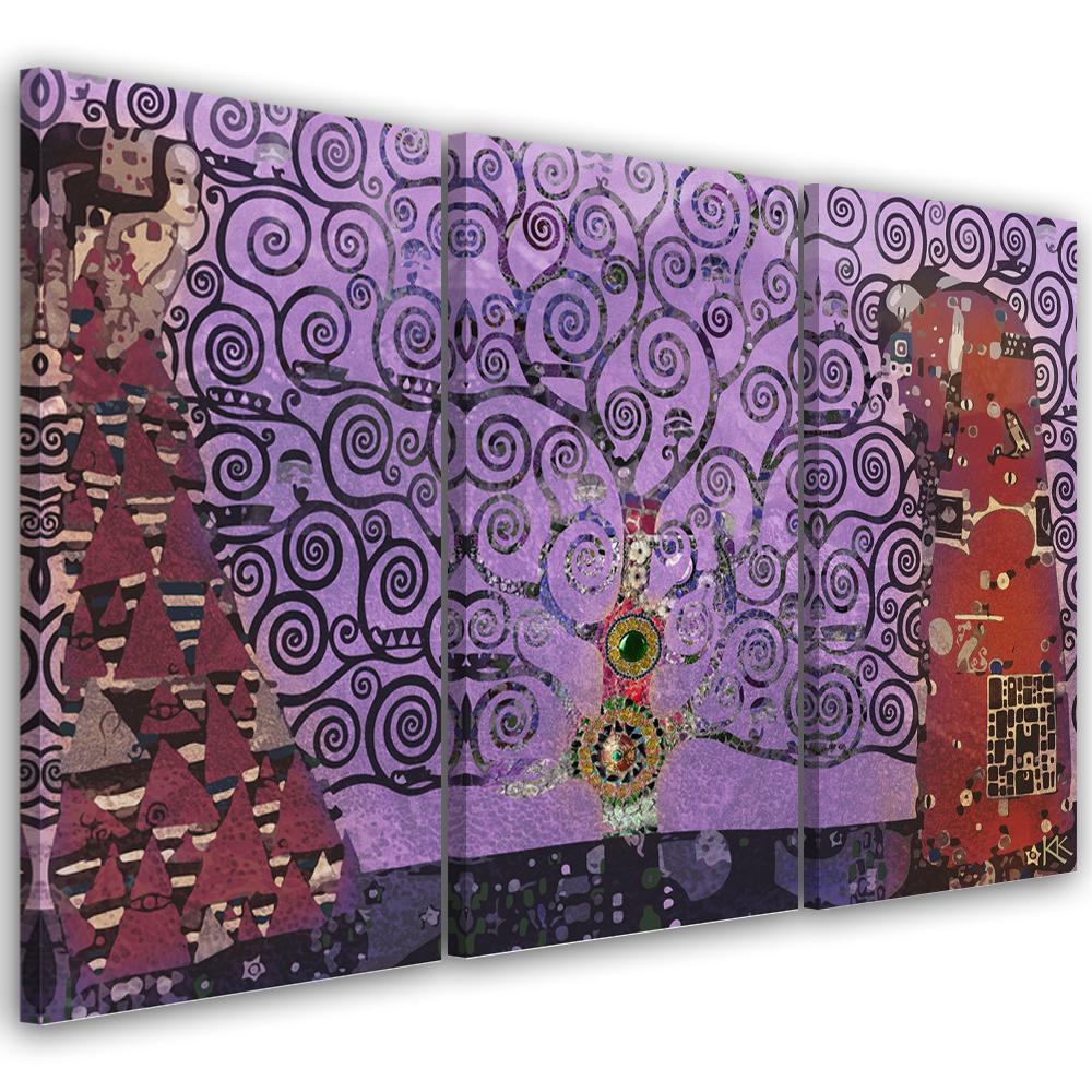 3 stykke lærred Print Lilla Tree Of Life Abstraktion