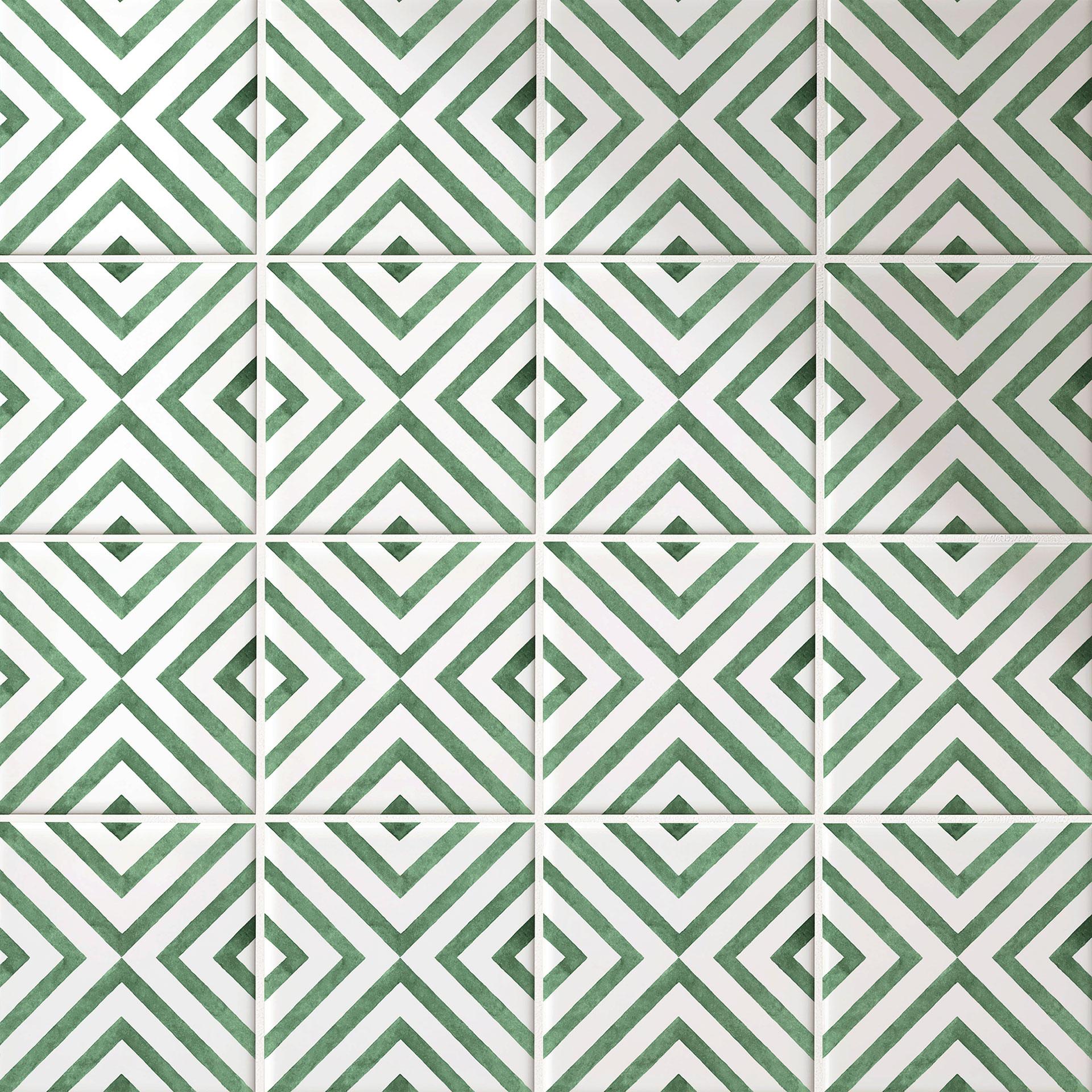 Azulejos Adhesivos Acuarela - Cuadrados diagonales - Verde - Lote de 12